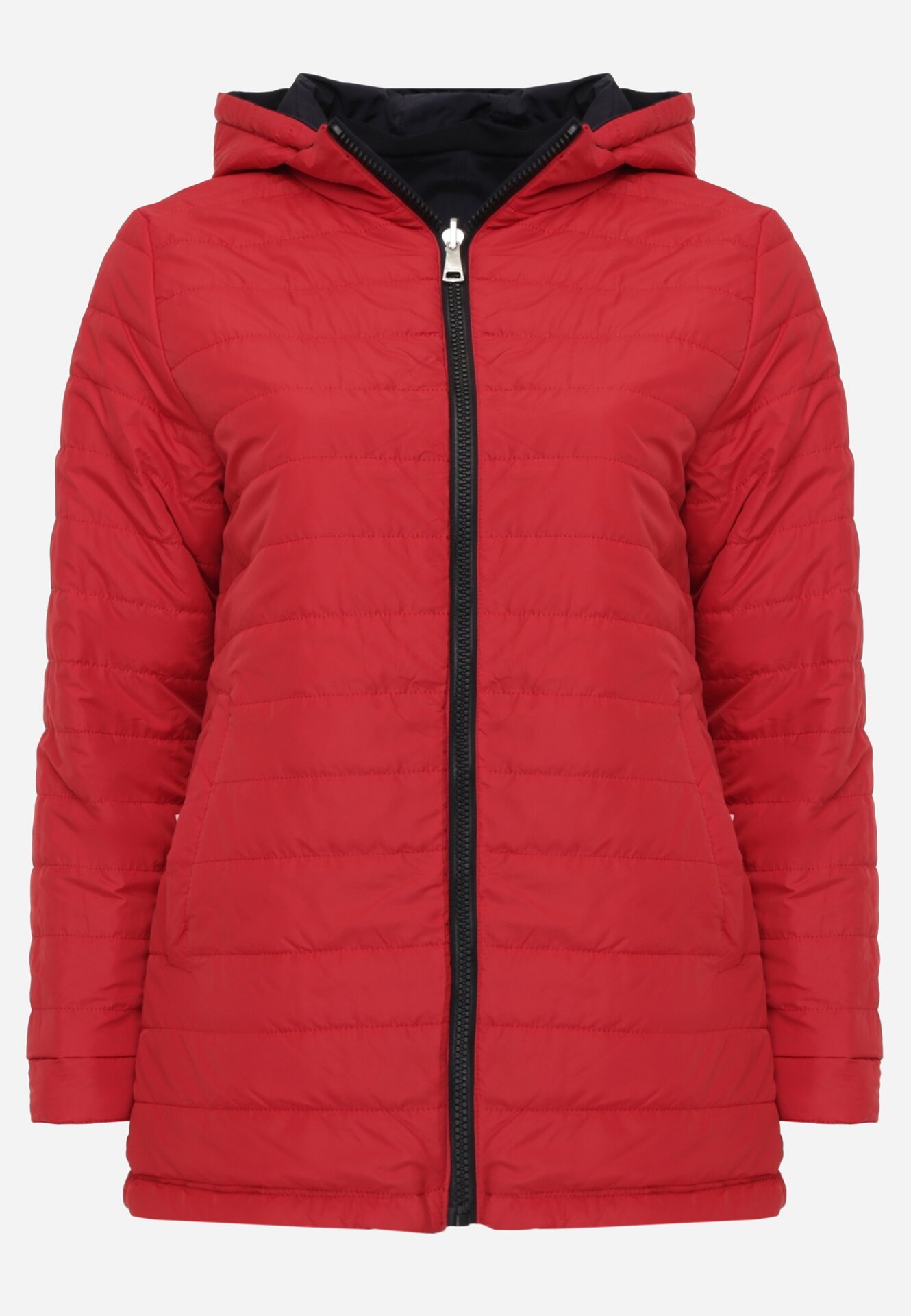 Granatowo-Czerwona Przejściowa Kurtka Dwustronna o Kroju Parki z Pikowaniem Wewnątrz Zidelle