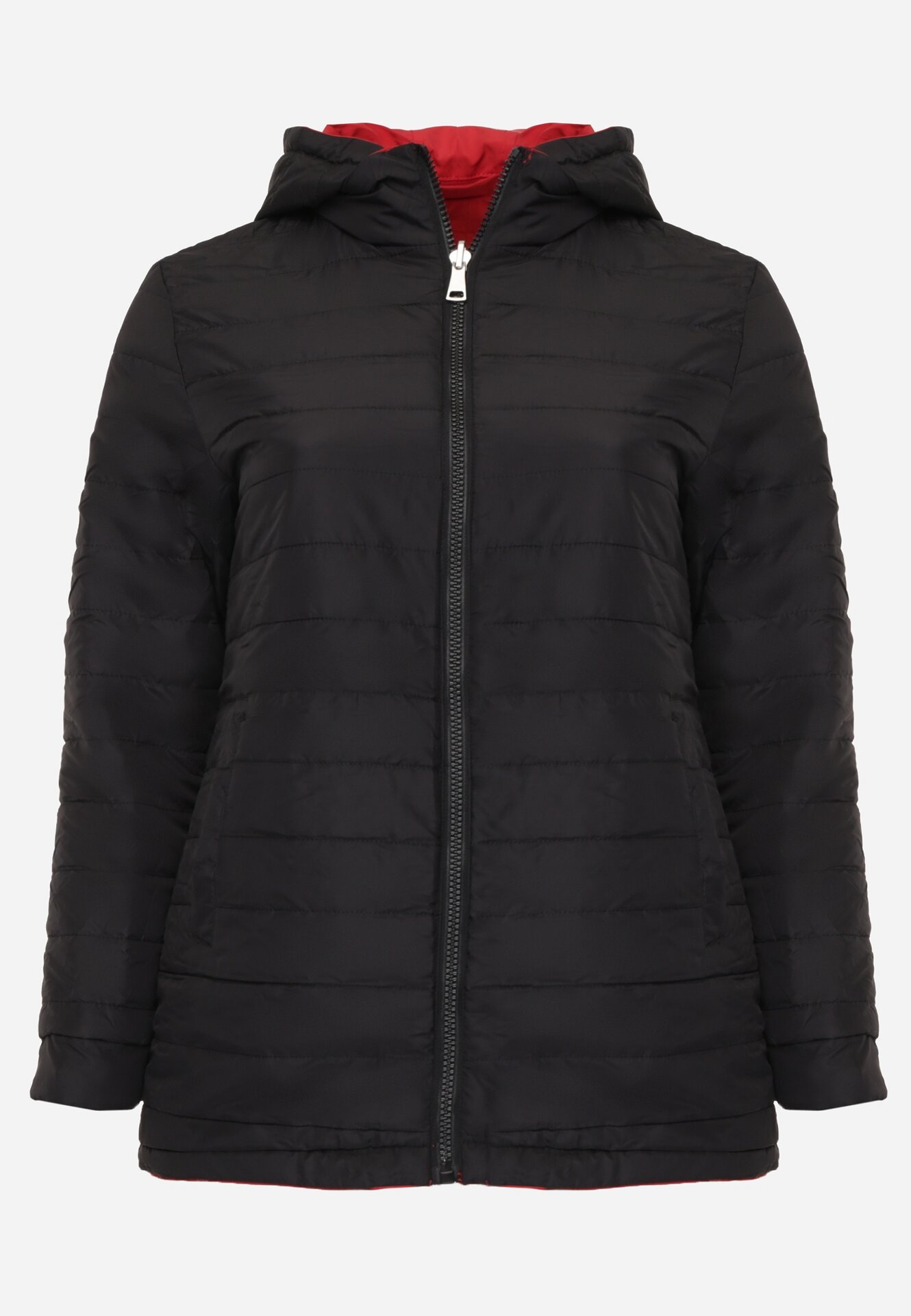 Czerwono-Czarna Przejściowa Kurtka Dwustronna o Kroju Parki z Pikowaniem Wewnątrz Zidelle