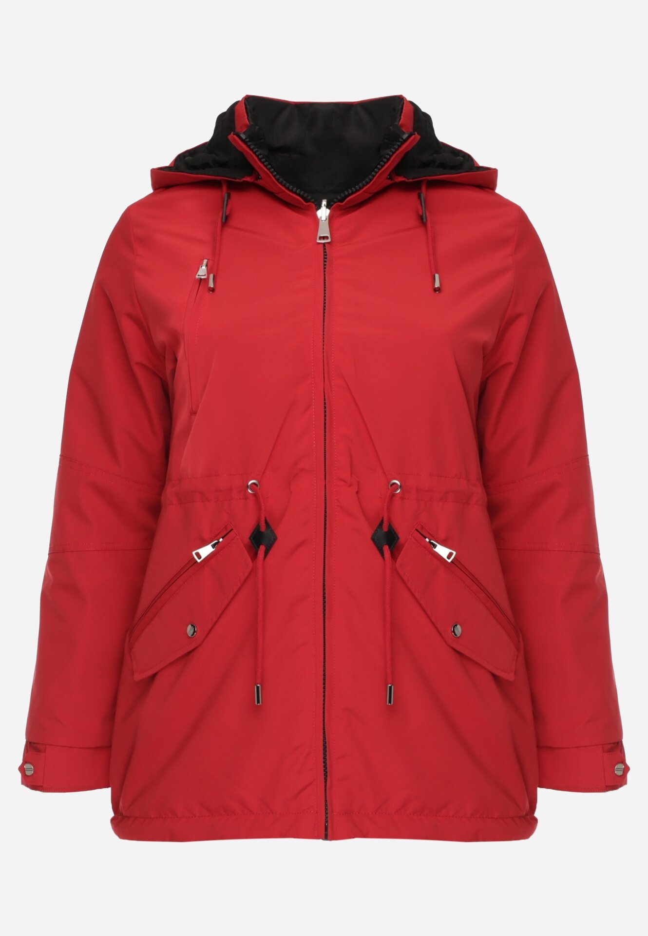 Czerwono-Czarna Przejściowa Kurtka Dwustronna o Kroju Parki z Pikowaniem Wewnątrz Zidelle