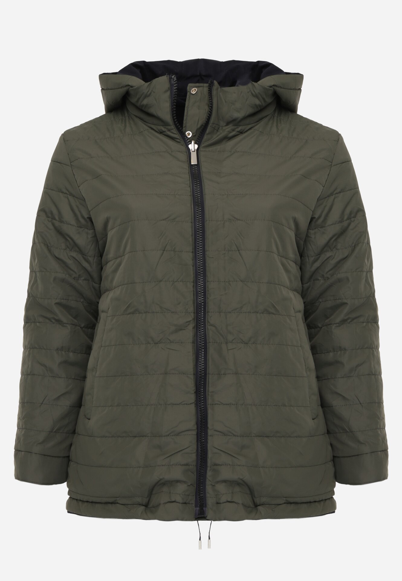 Granatowo-Zielona Dwustronna Kurtka Przejściowa w Stylu Parki z Kapturem Tidala