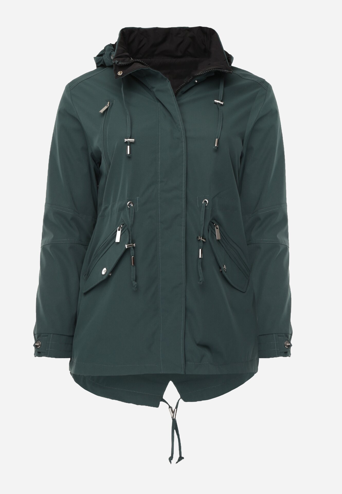 Ciemnozielona Dwustronna Kurtka Przejściowa w Stylu Parki z Kapturem Tidala