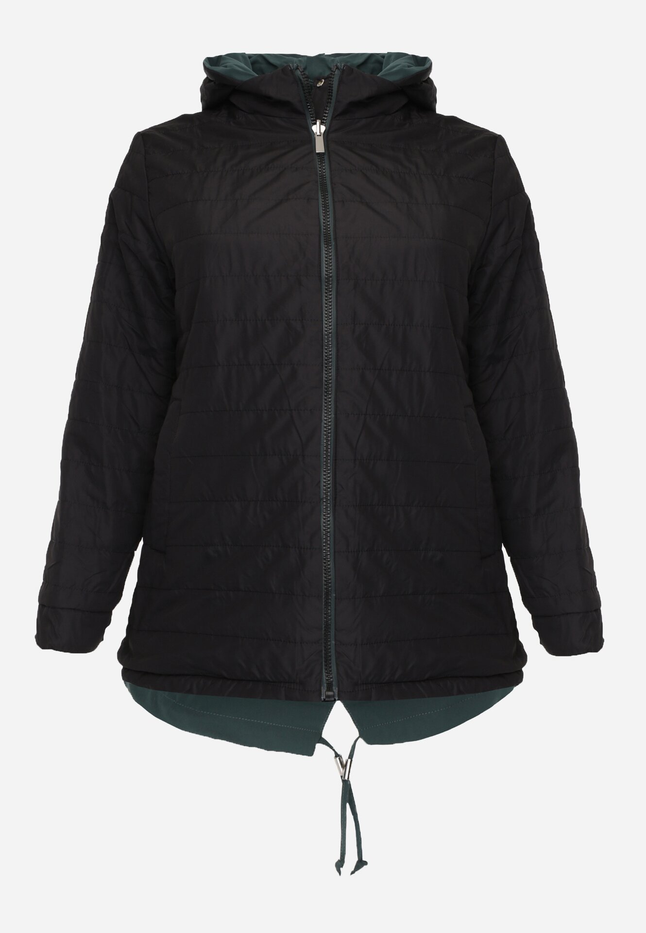 Ciemnozielona Dwustronna Kurtka Przejściowa w Stylu Parki z Kapturem Tidala