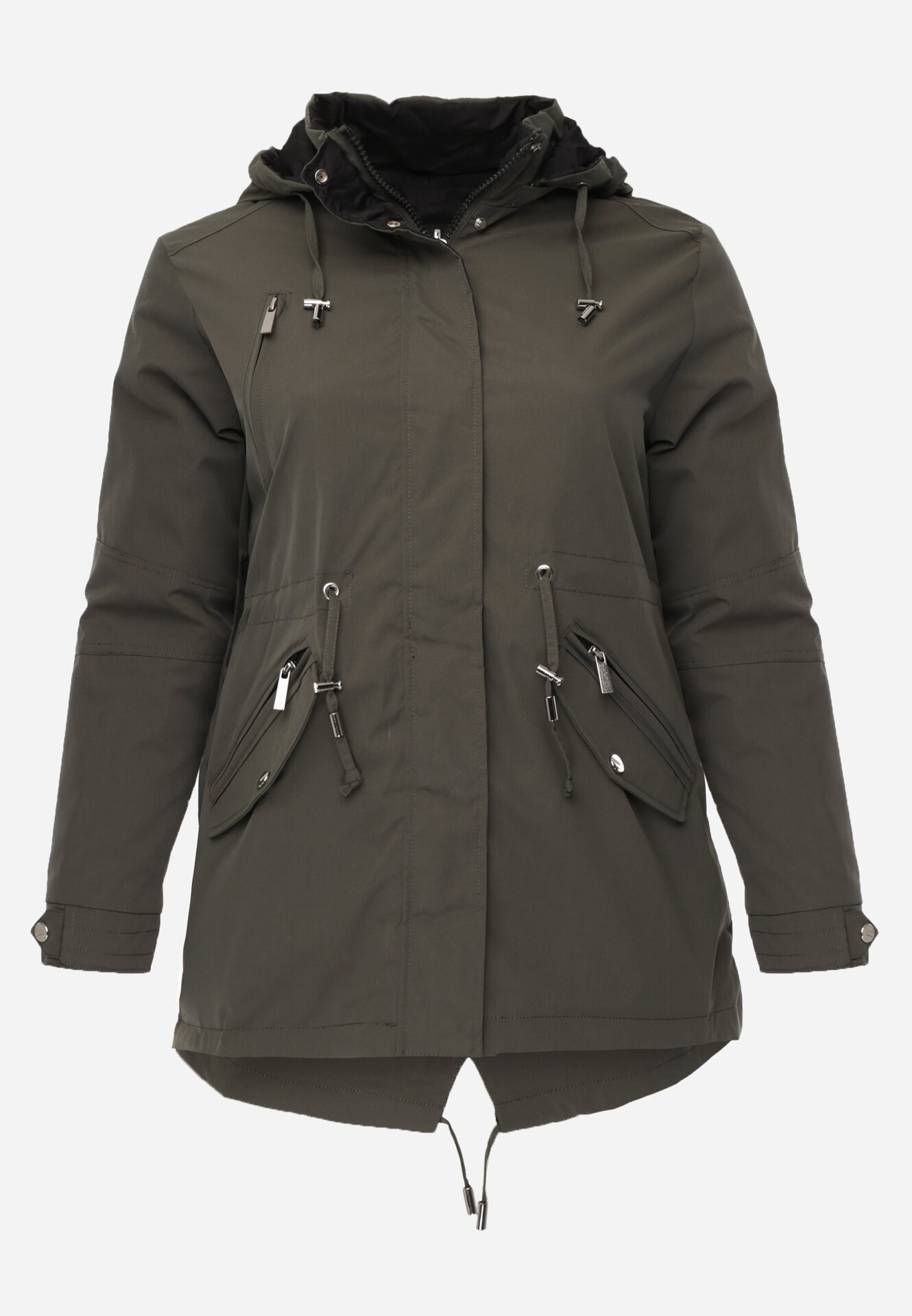 Zielono-Czarna Dwustronna Kurtka Przejściowa w Stylu Parki z Kapturem Tidala