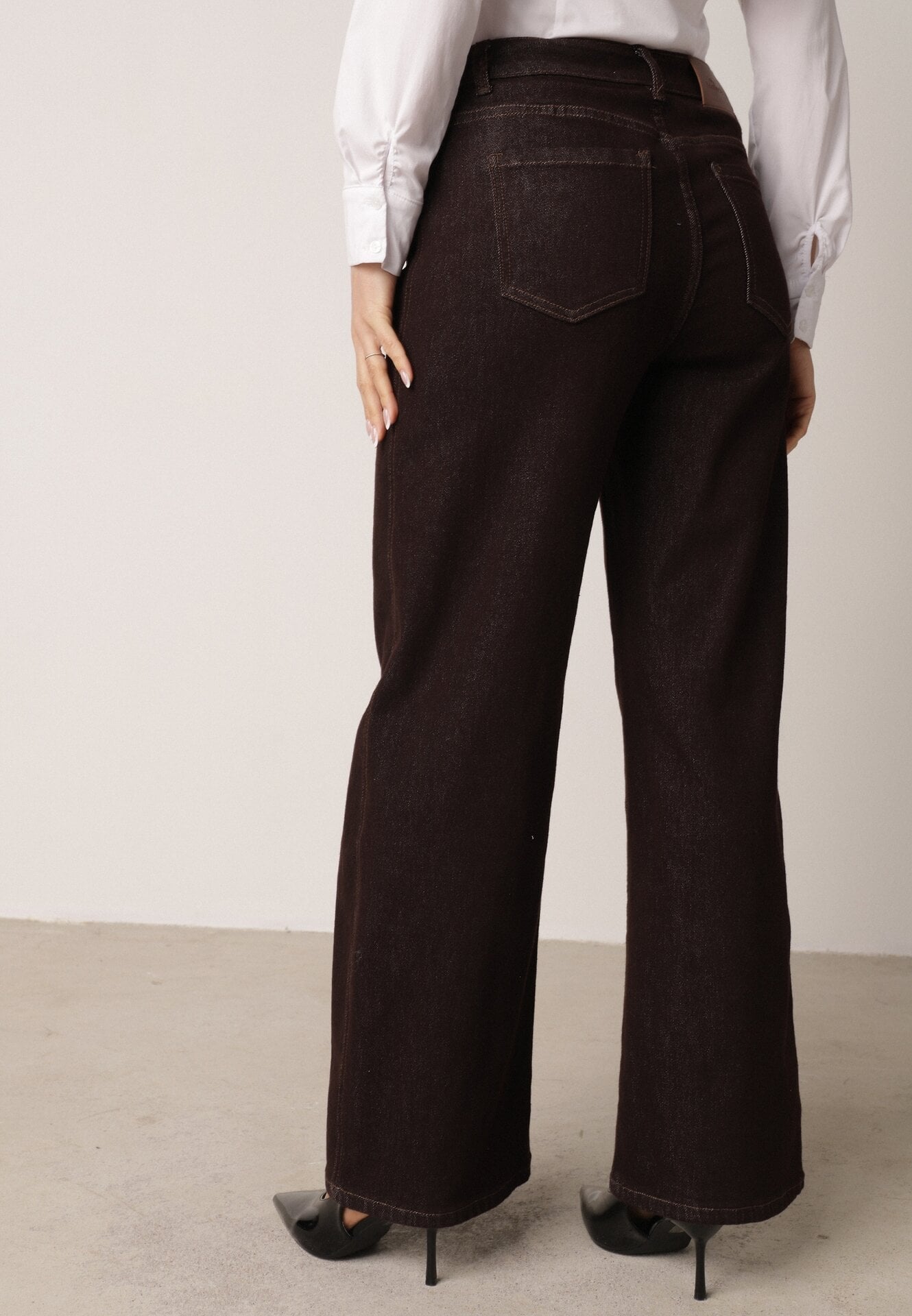 Brązowe Jeansy z Szerokimi Nogawkami z Bawełną Zidula