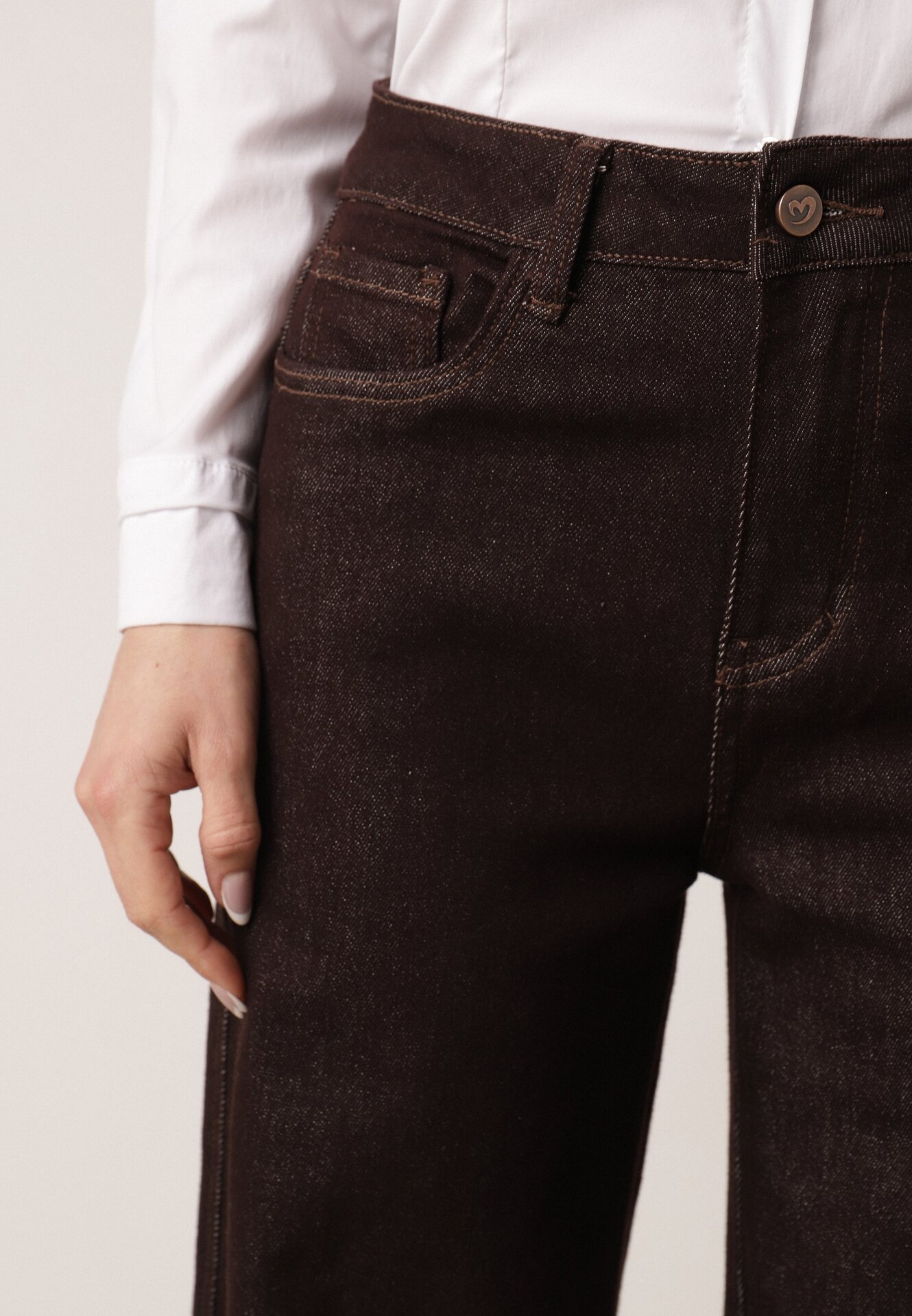 Brązowe Jeansy z Szerokimi Nogawkami z Bawełną Zidula