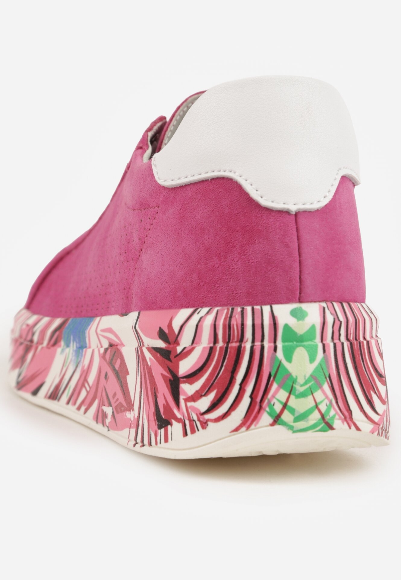 Fuksjowe Sneakersy ze Skóry Naturalnej z Perforacją i Motywem Piór Riosinda