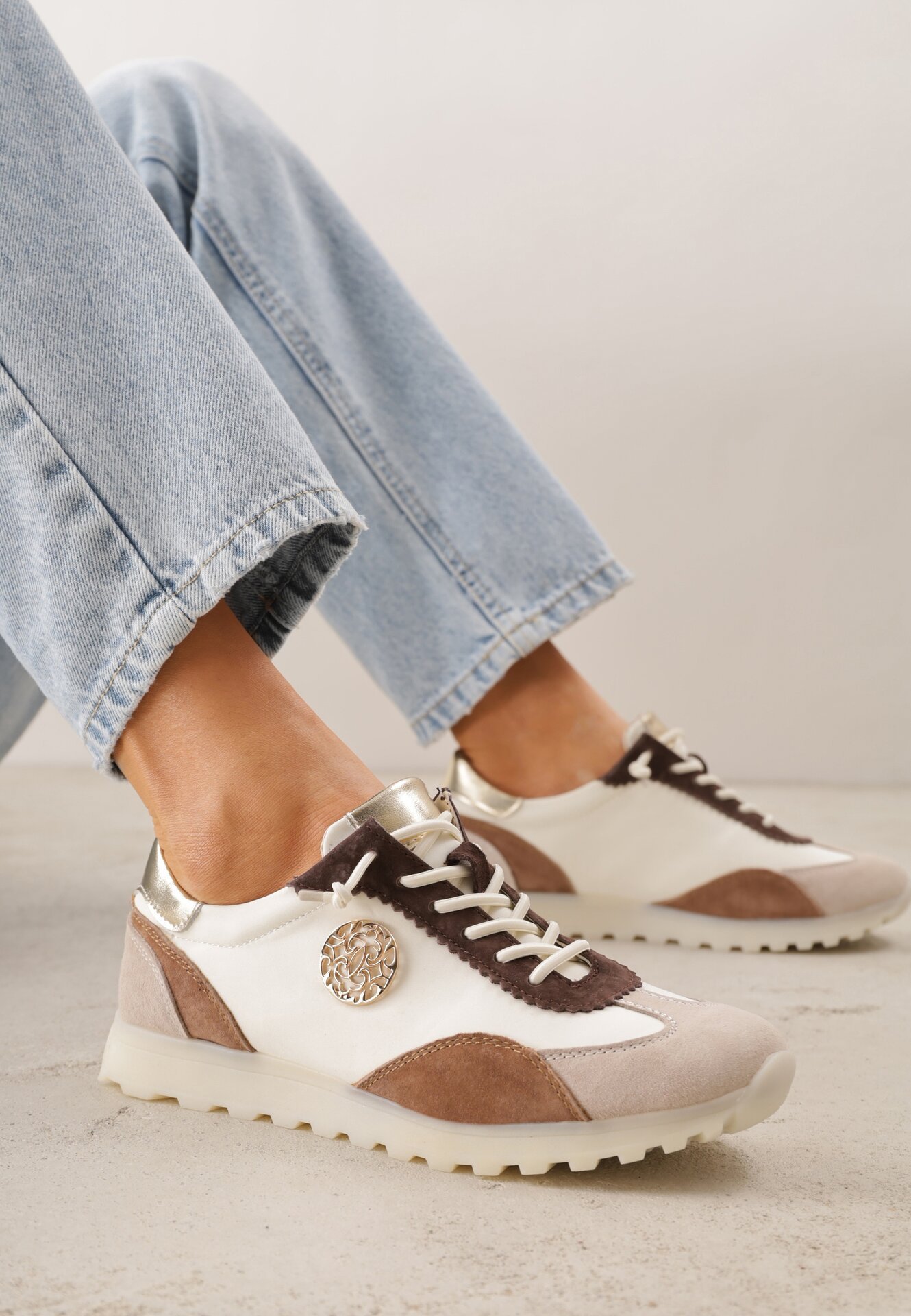 Sneakers Bej cu auriu