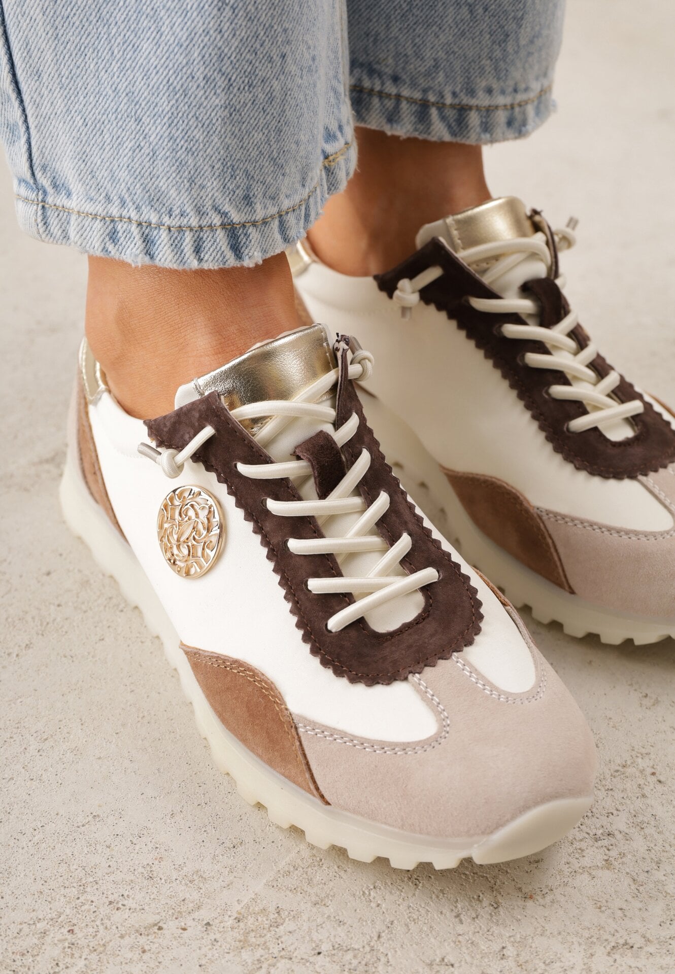 Sneakers Bej cu auriu