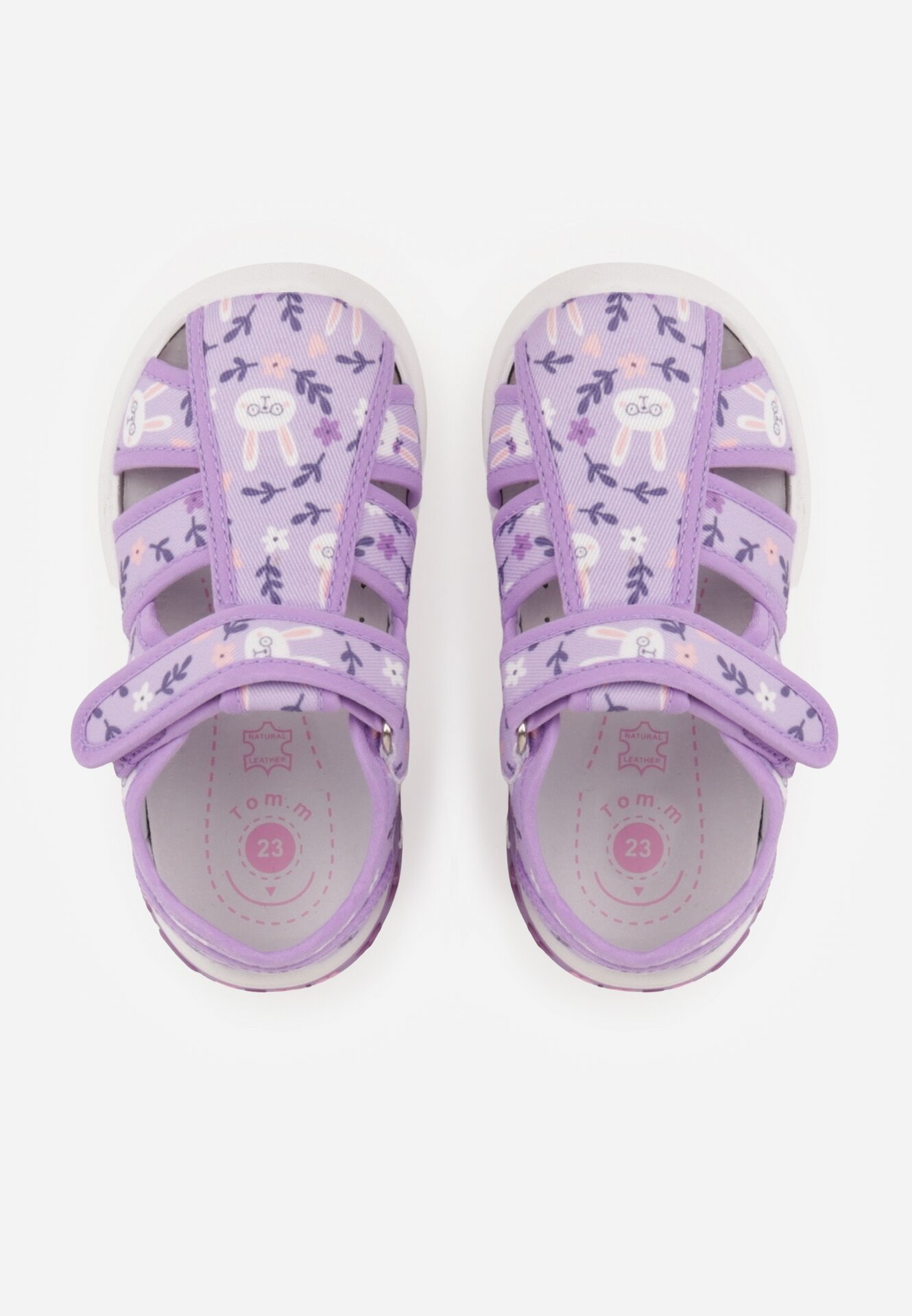 Fioletowe Tenisówki ze Skórzaną Wkładką Królikami Kwiatkami i Ledami Tidora