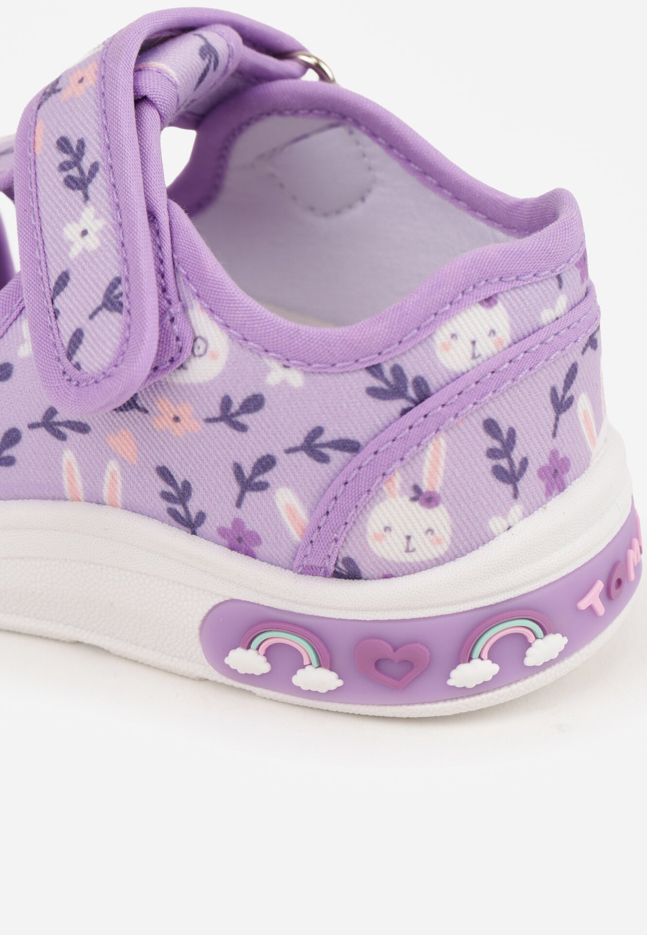 Fioletowe Tenisówki ze Skórzaną Wkładką Królikami Kwiatkami i Ledami Tidora