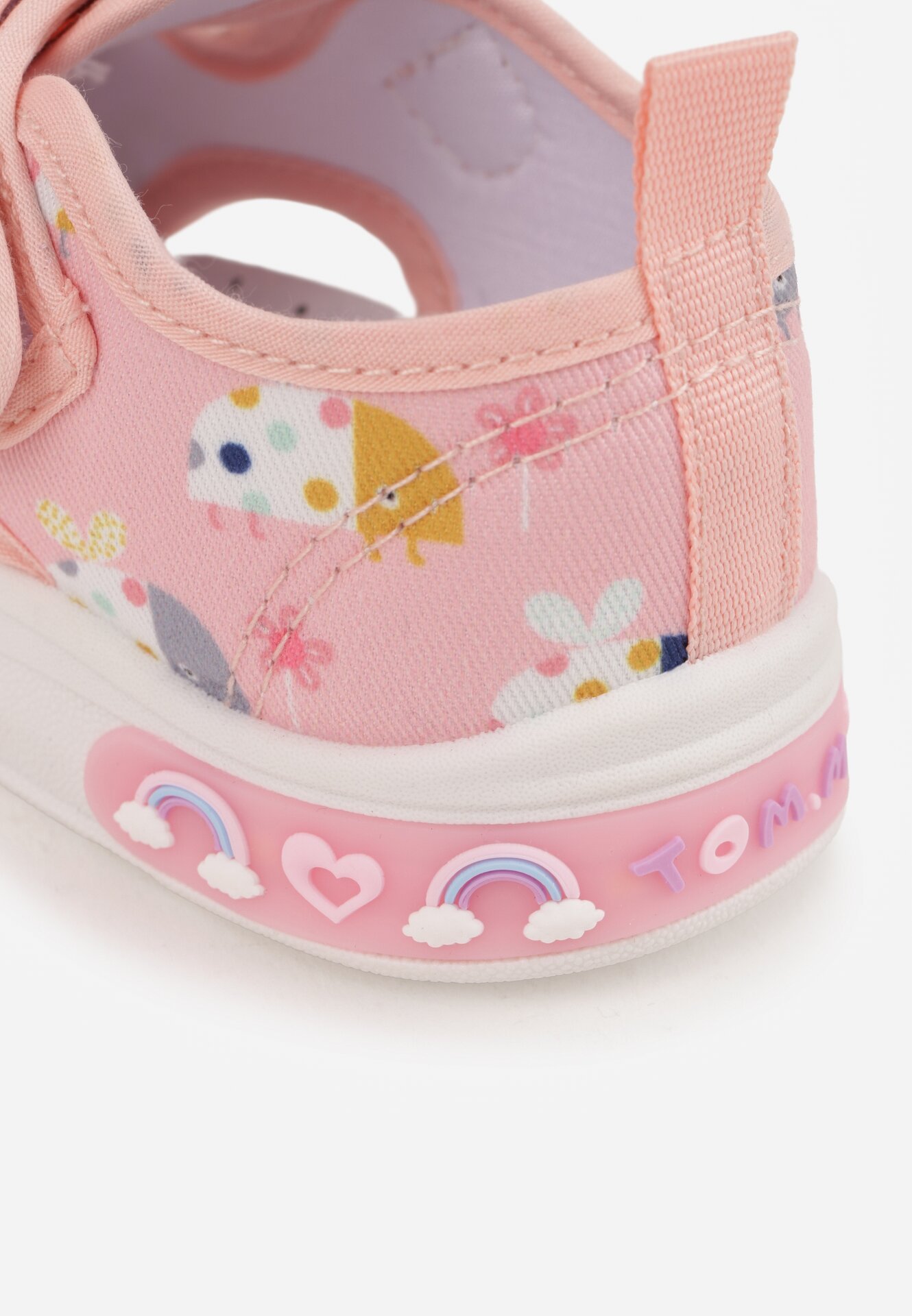 Różowe Tenisówki ze Skórzaną Wkładką Wycięciami z Tęczą 3D i Światełkami LED Nedria