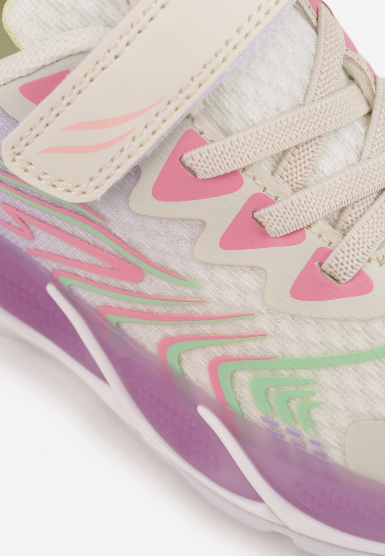 Biało-Fioletowe Buty Sportowe z Podeszwą LED i Zapięciem na Rzep Zidele