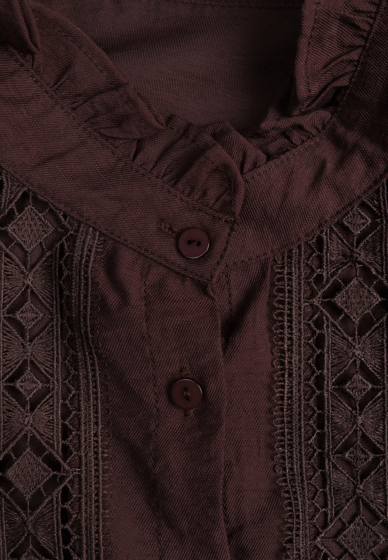 Brązowa Koszula ze Stójką i Koronką Argochis