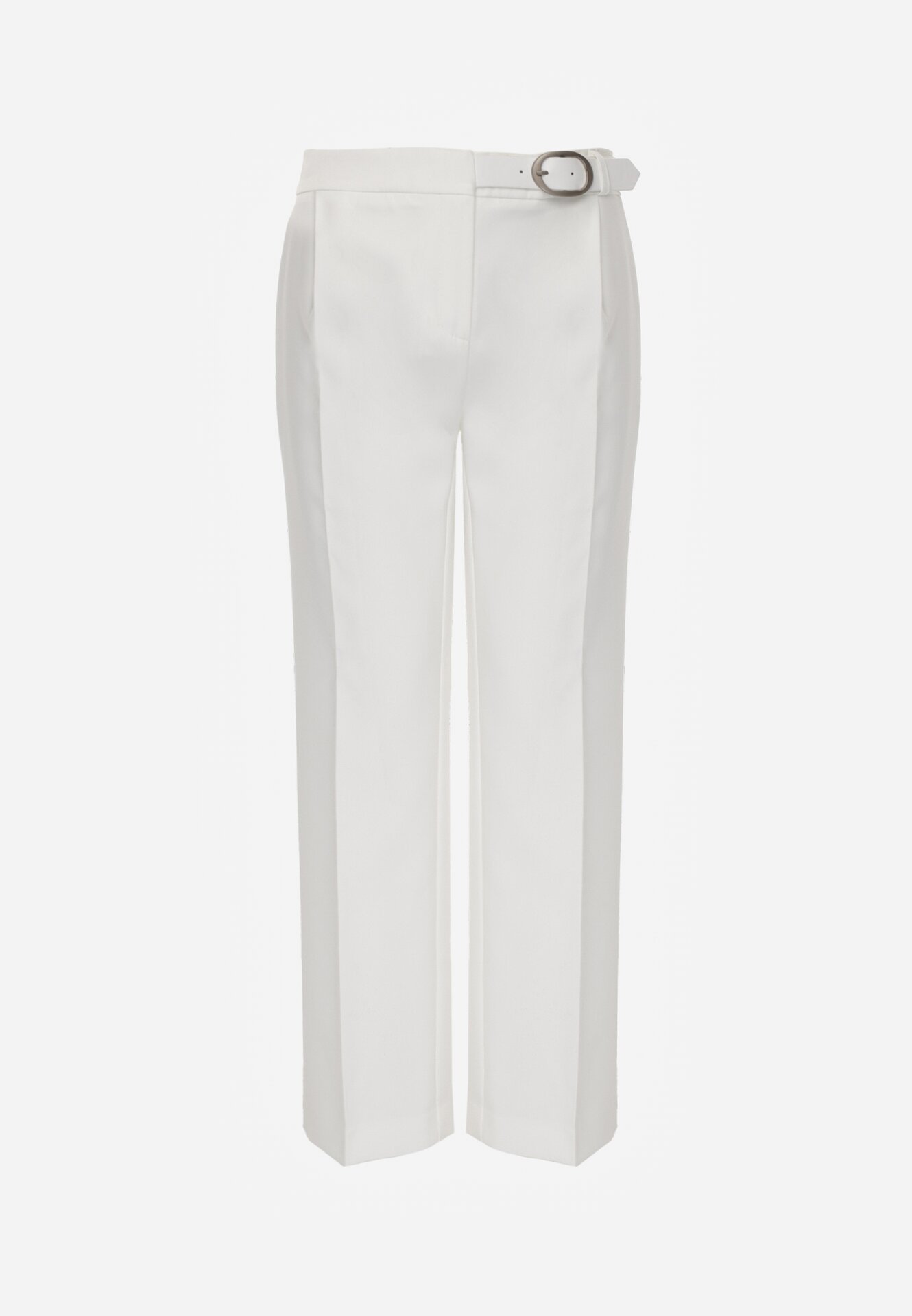 Białe Garniturowe Spodnie VICES na Kant z Wszytym Paskiem z Klamrą Azivore