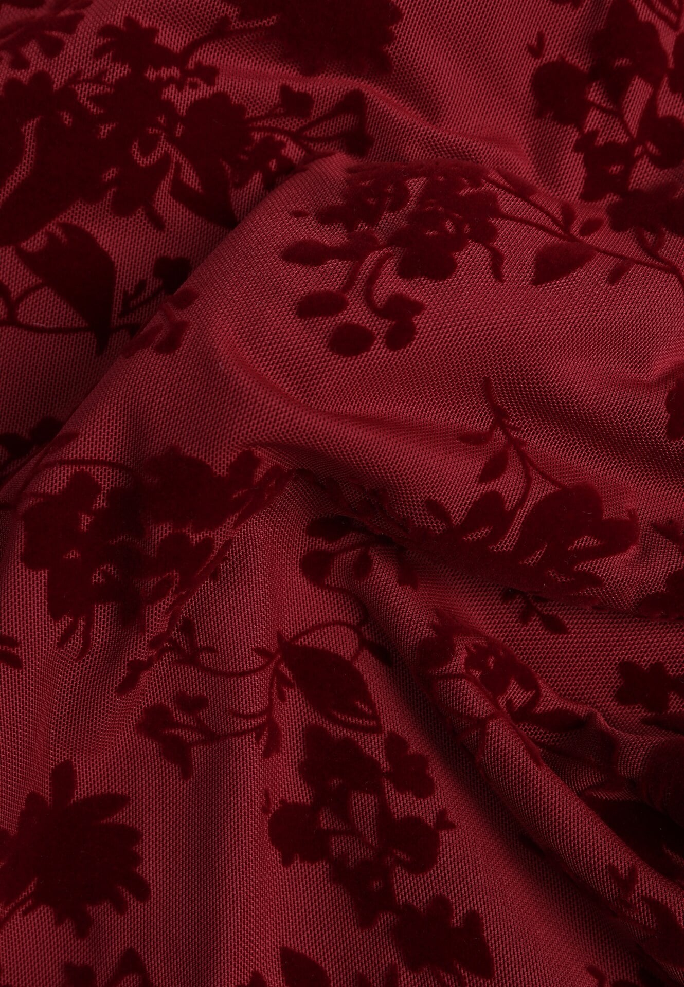 Czerwona Siateczkowa Sukienka Koktajlowa VICES z Welurowym Wzorem w Kwiaty Azimene