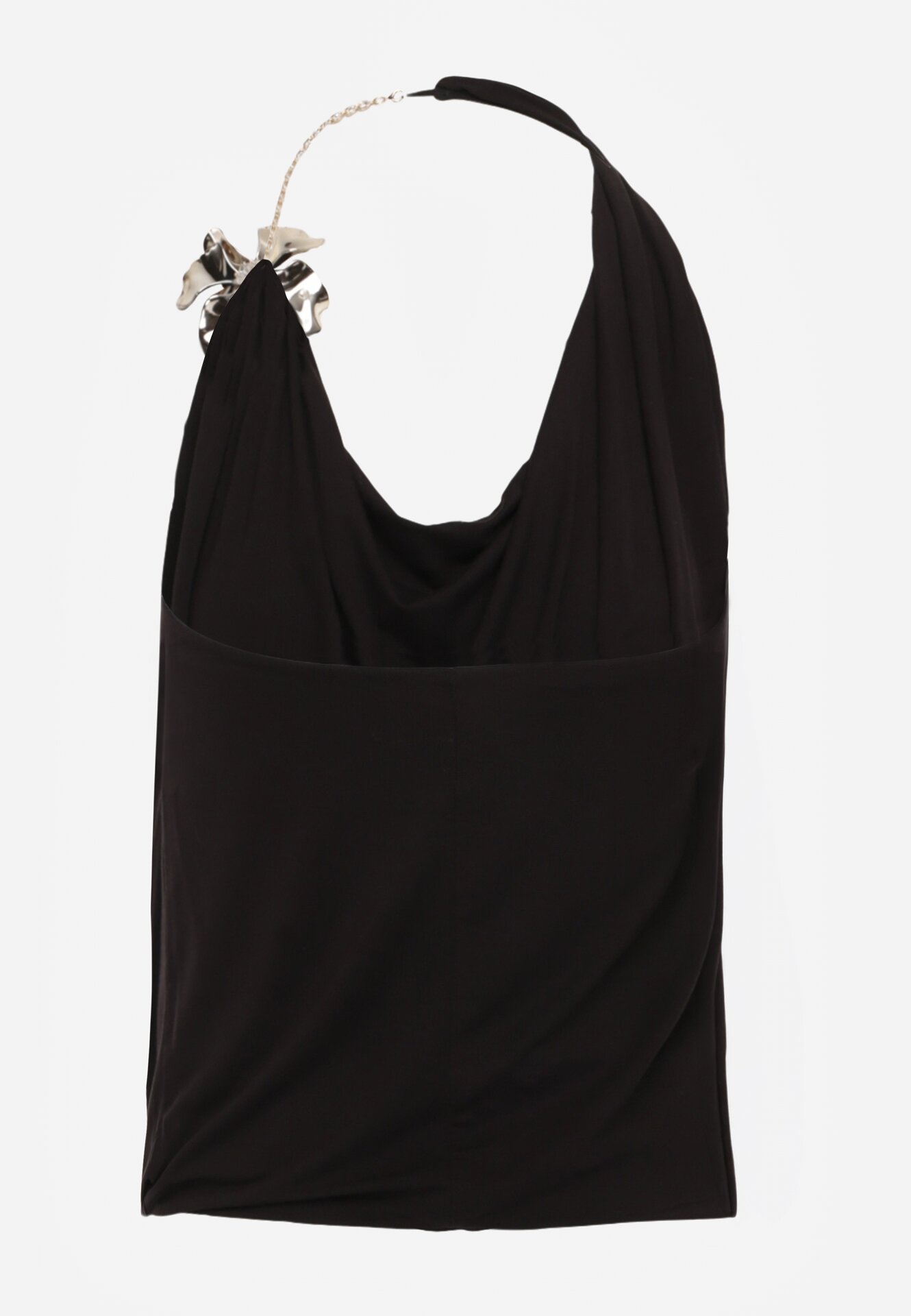 Czarny Elegancki Top Halter Ozdobiony Łańcuszkiem i Kwiatową Broszką Idisara