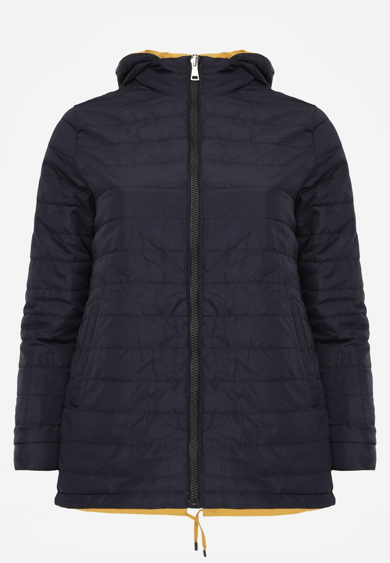 Żółto-Granatowa Przejściowa Kurtka Dwustronna Parka z Pikowaniem i Kapturem Tidare