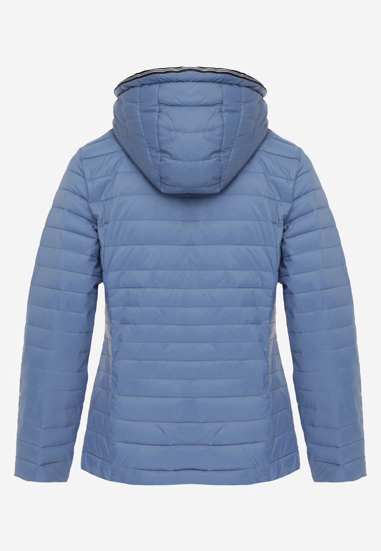 Niebieska Pikowana Kurtka Przejściowa z Kapturem z Lamówką i Ściągaczami Zidara