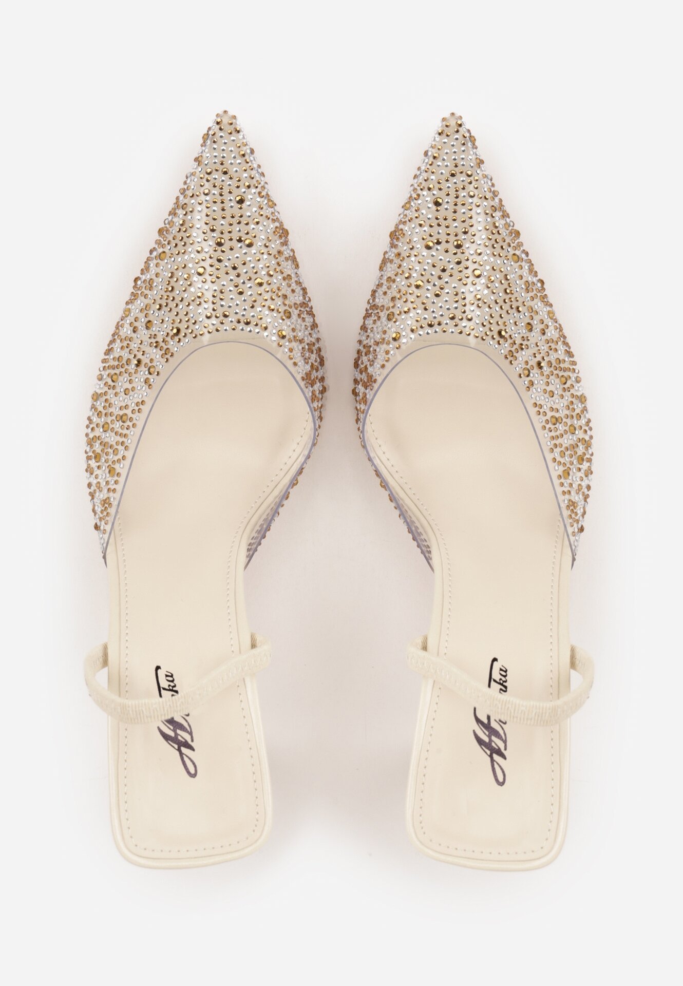 Beżowe Transparentne Szpilki z Odkrytą Piętą i Cyrkoniami na Nosku Ilunatia