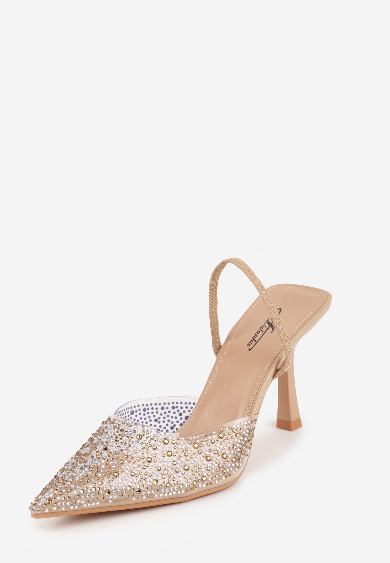 Ciemnobeżowe Transparentne Szpilki z Odkrytą Piętą i Cyrkoniami na Nosku Ilunatia