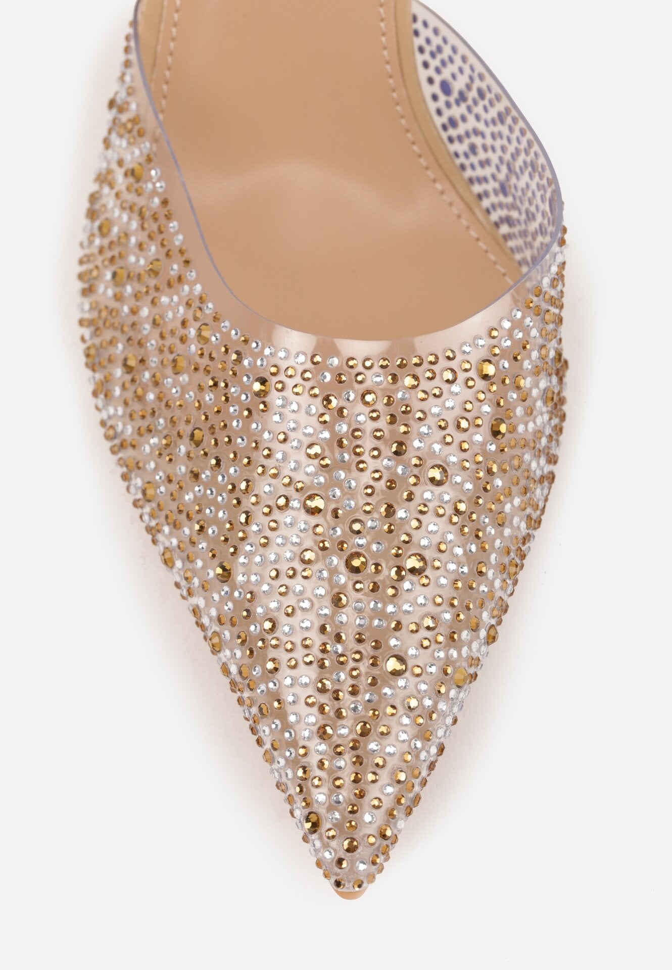 Ciemnobeżowe Transparentne Szpilki z Odkrytą Piętą i Cyrkoniami na Nosku Ilunatia