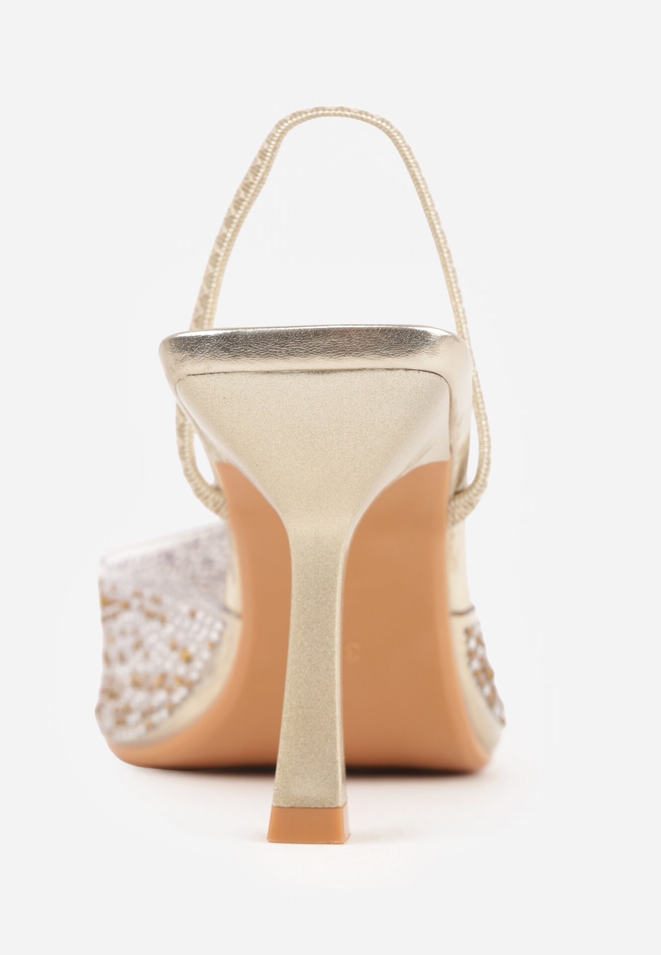 Złote Transparentne Szpilki z Odkrytą Piętą i Cyrkoniami na Nosku Ilunatia