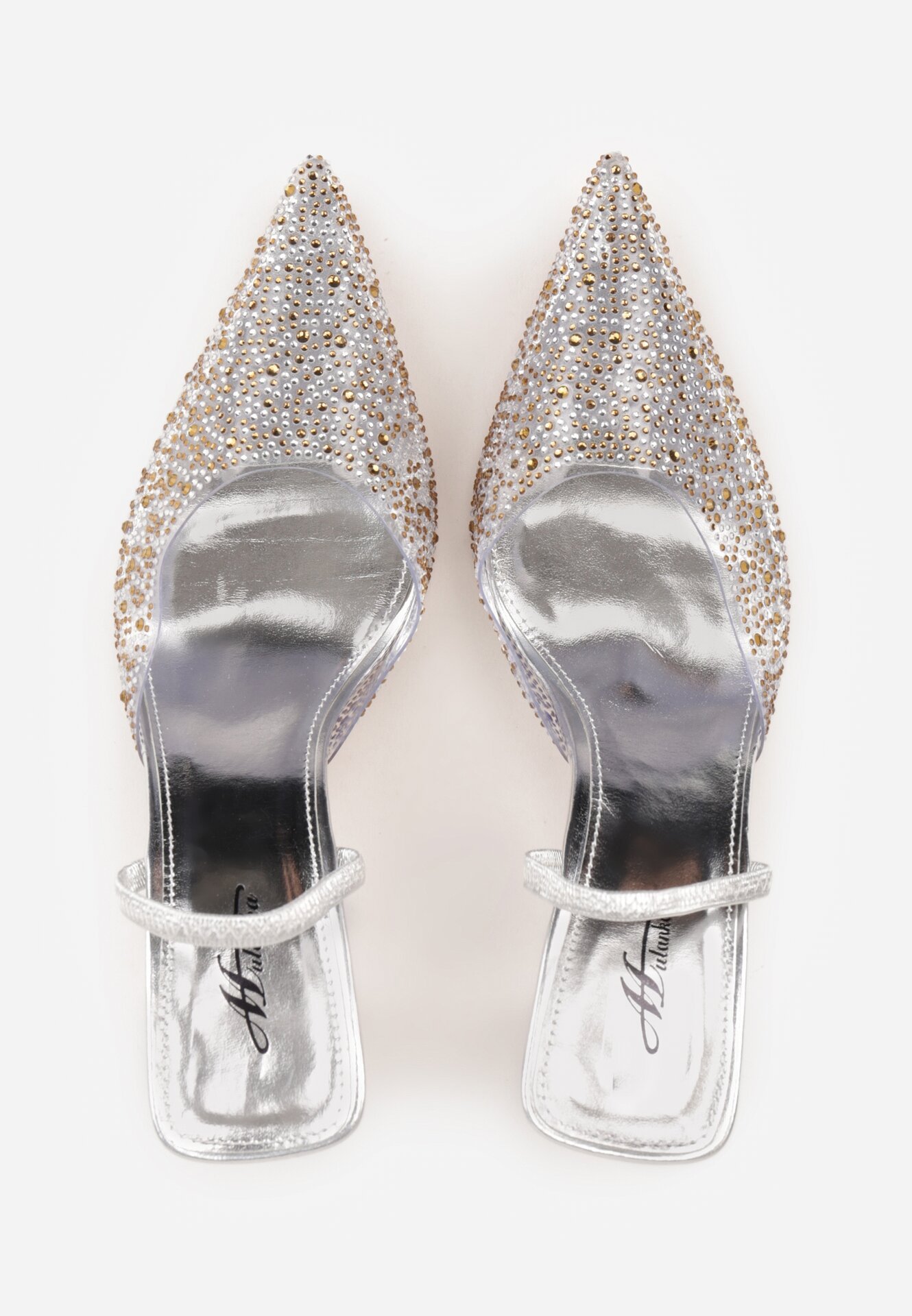 Srebrne Transparentne Szpilki z Odkrytą Piętą i Cyrkoniami na Nosku Ilunatia