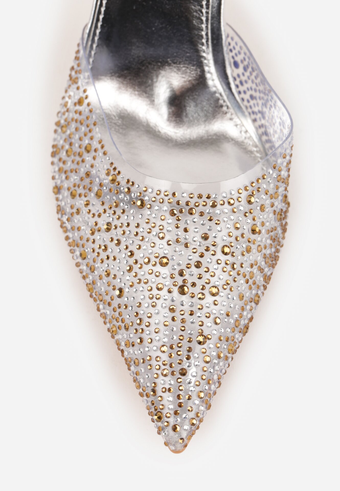 Srebrne Transparentne Szpilki z Odkrytą Piętą i Cyrkoniami na Nosku Ilunatia