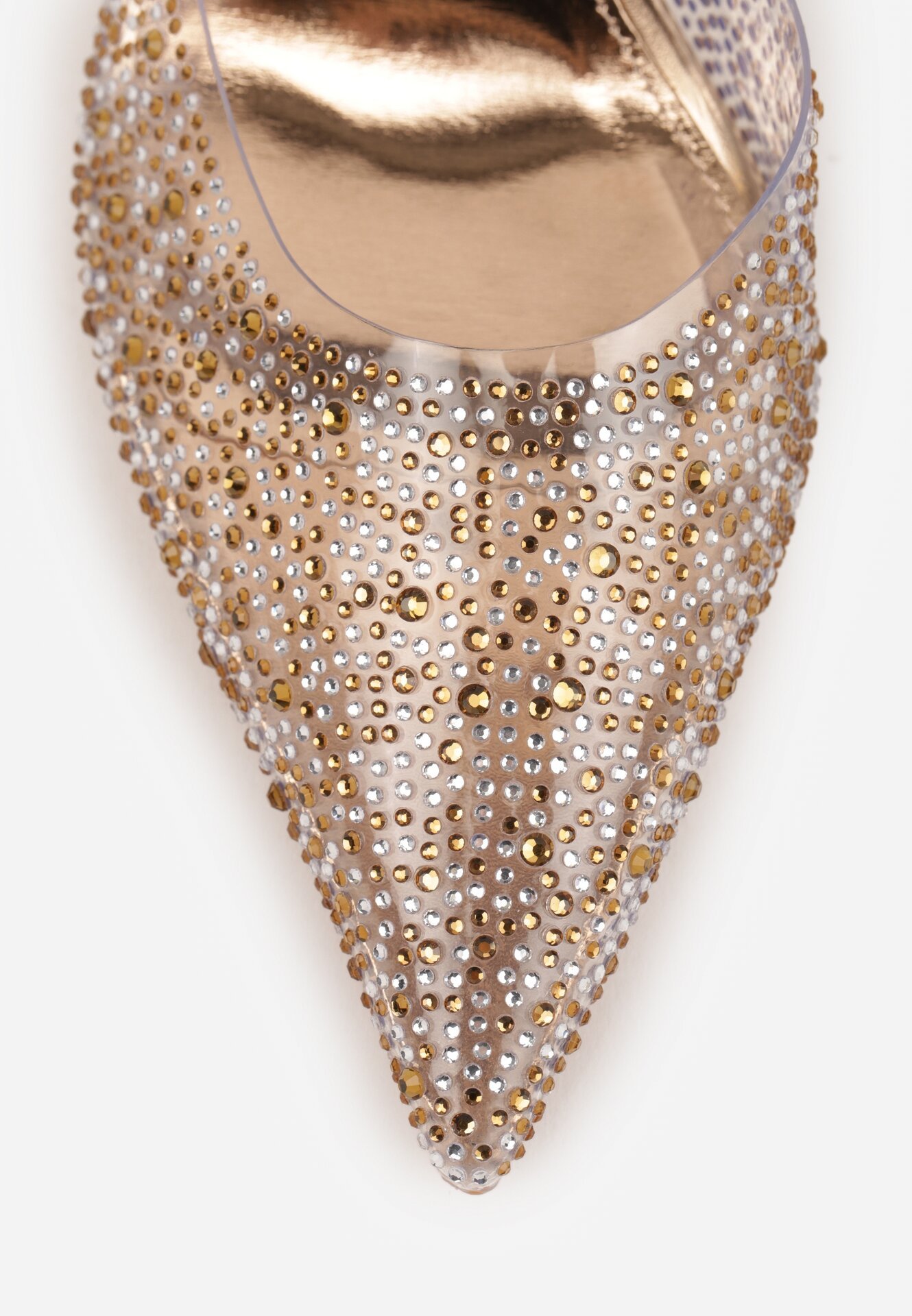 Szampańskie Transparentne Szpilki z Odkrytą Piętą i Cyrkoniami na Nosku Ilunatia