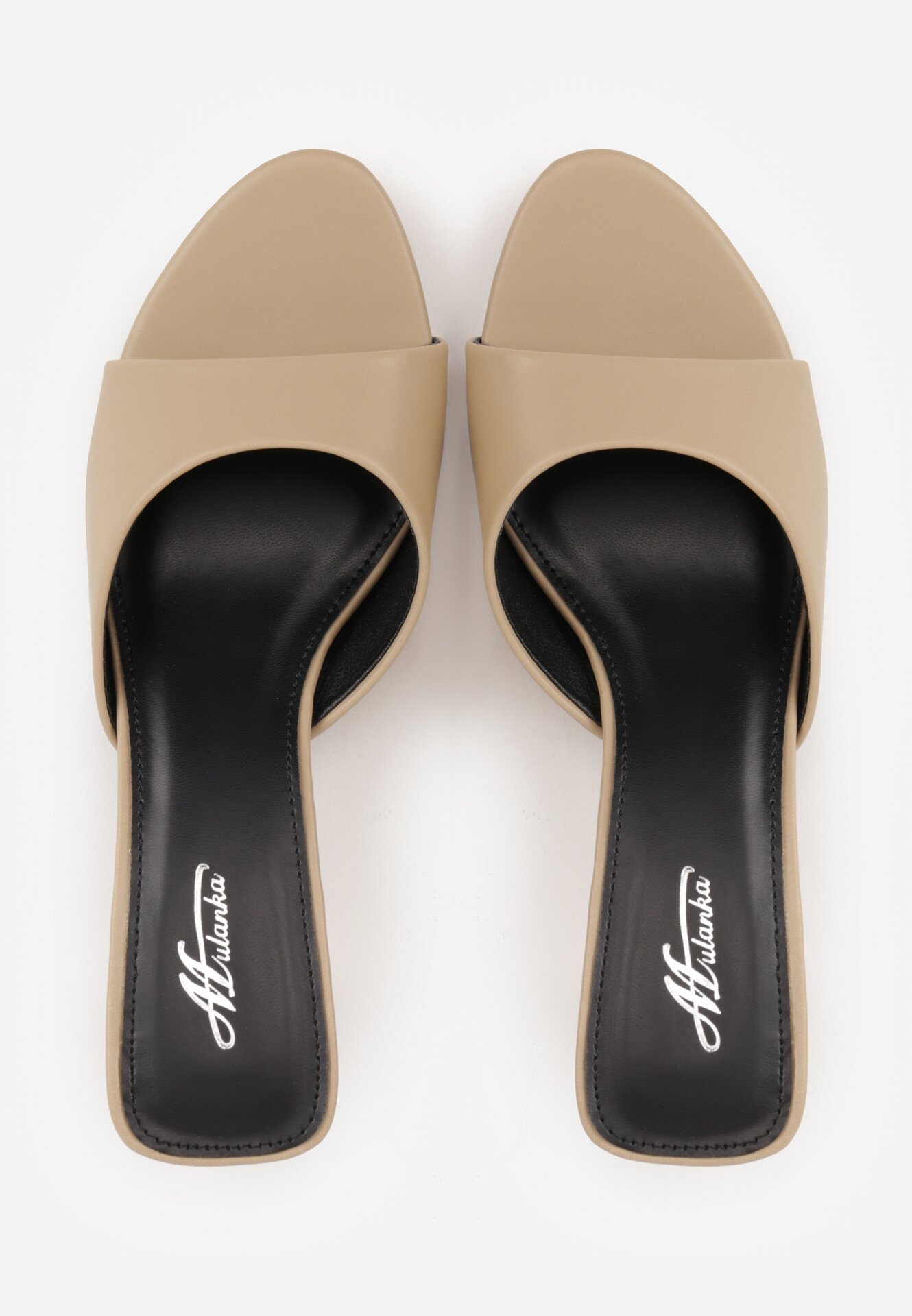 Ciemnobeżowe Klapki na Kaczuszce z Otwartym Noskiem Calenatia