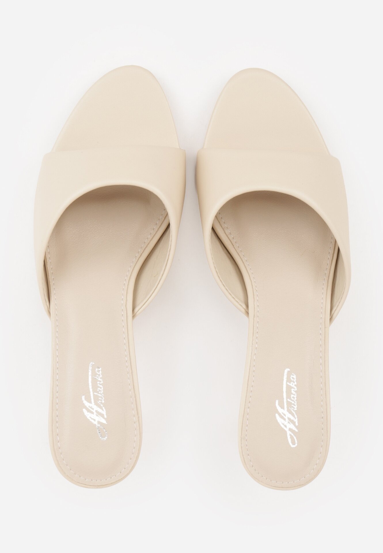 Beżowe Klapki na Niskiej Szpilce z Odkrytym Noskiem Cametea