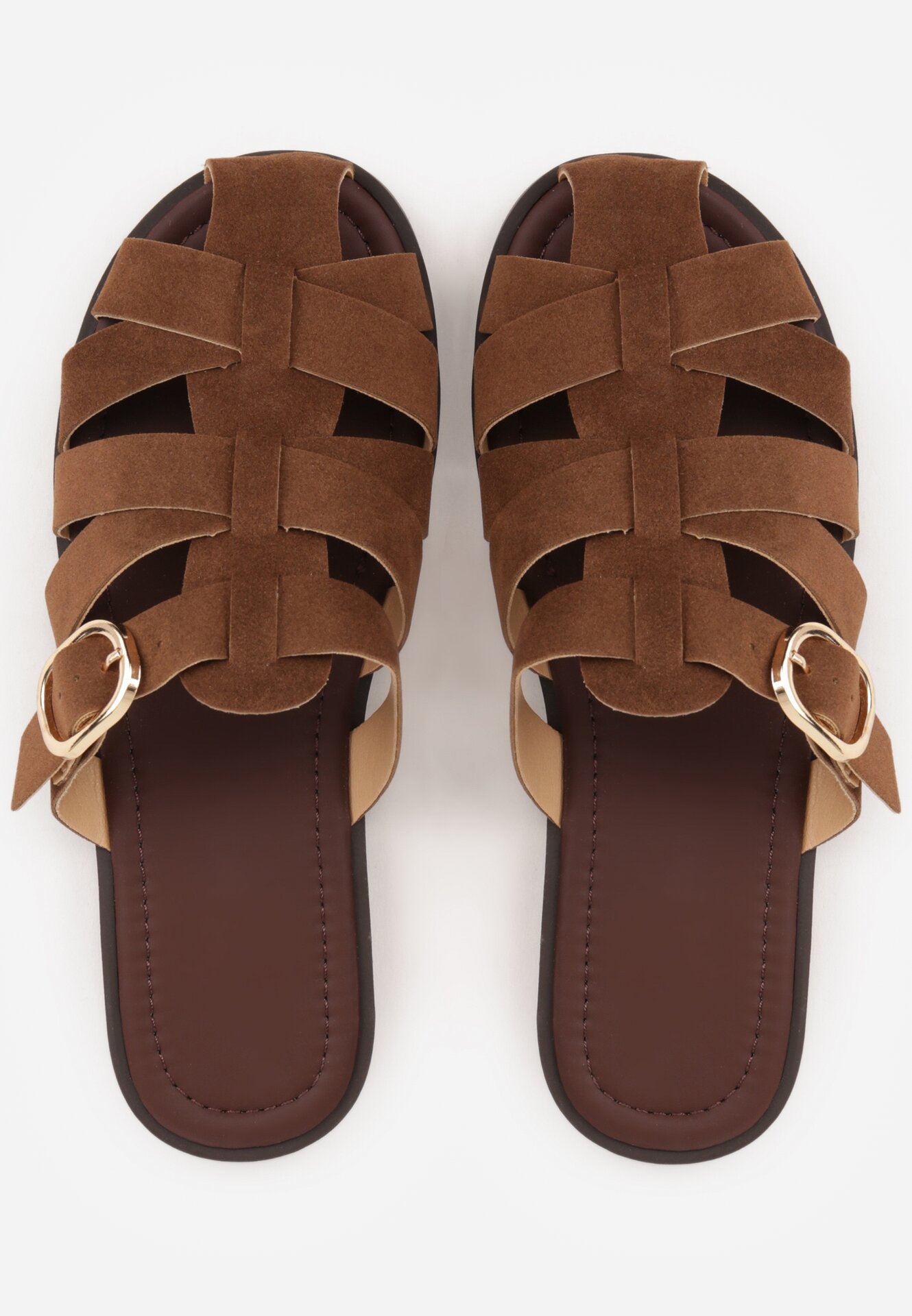 Brązowe Klapki z Paskami w Stylu Gladiatorek z Klamerką Lorianatea