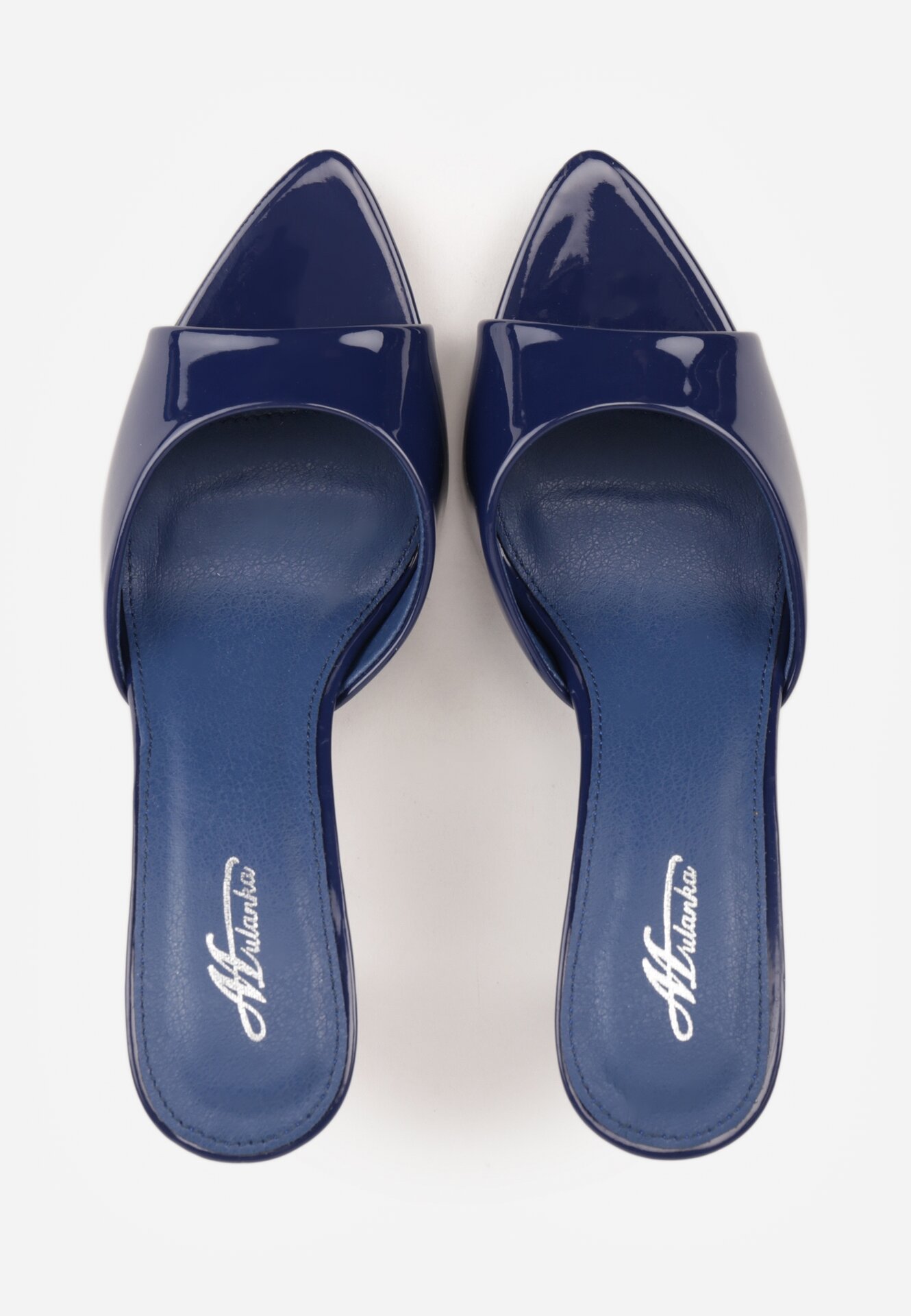 Granatowe Klapki na Szpilce z Odkrytym Noskiem w Szpic Astranate