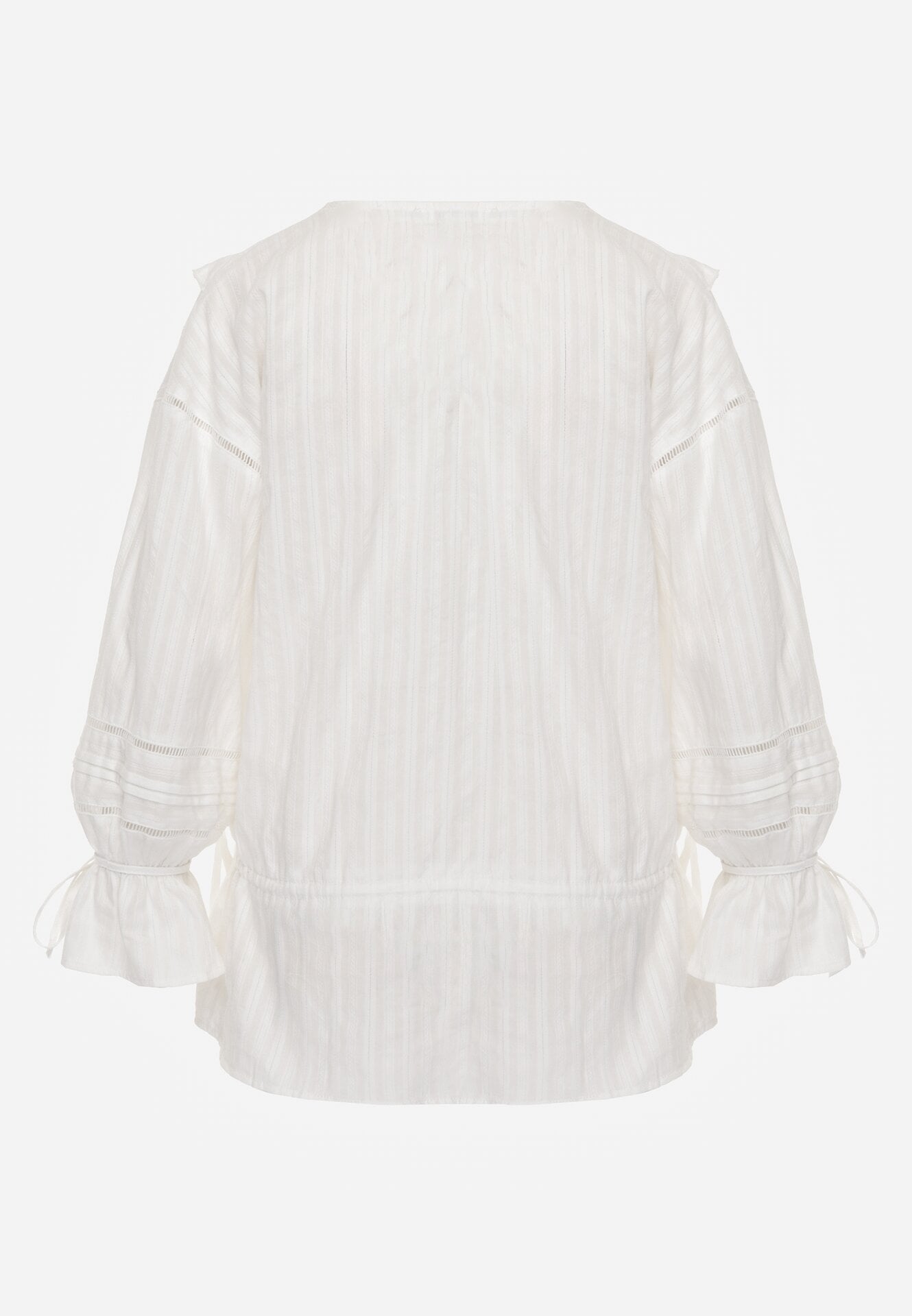 Biała Bawełniana Bluzka w Romantycznym Stylu z Falbankami i Wiązaniem Cezarina