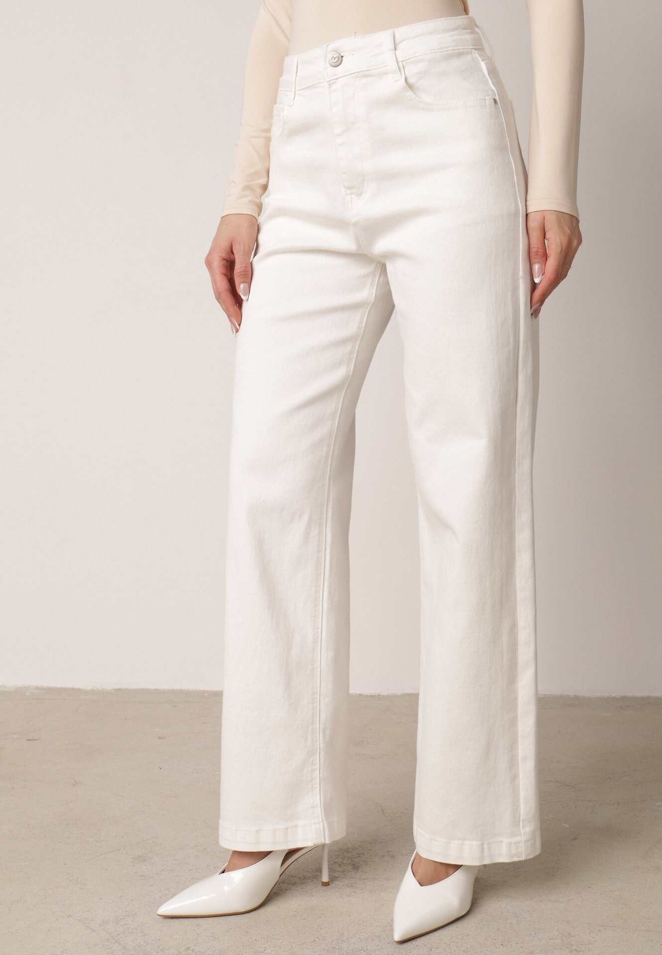 Białe Szerokie Jeansy z Bawełny z Wysokim Stanem Dalinatea