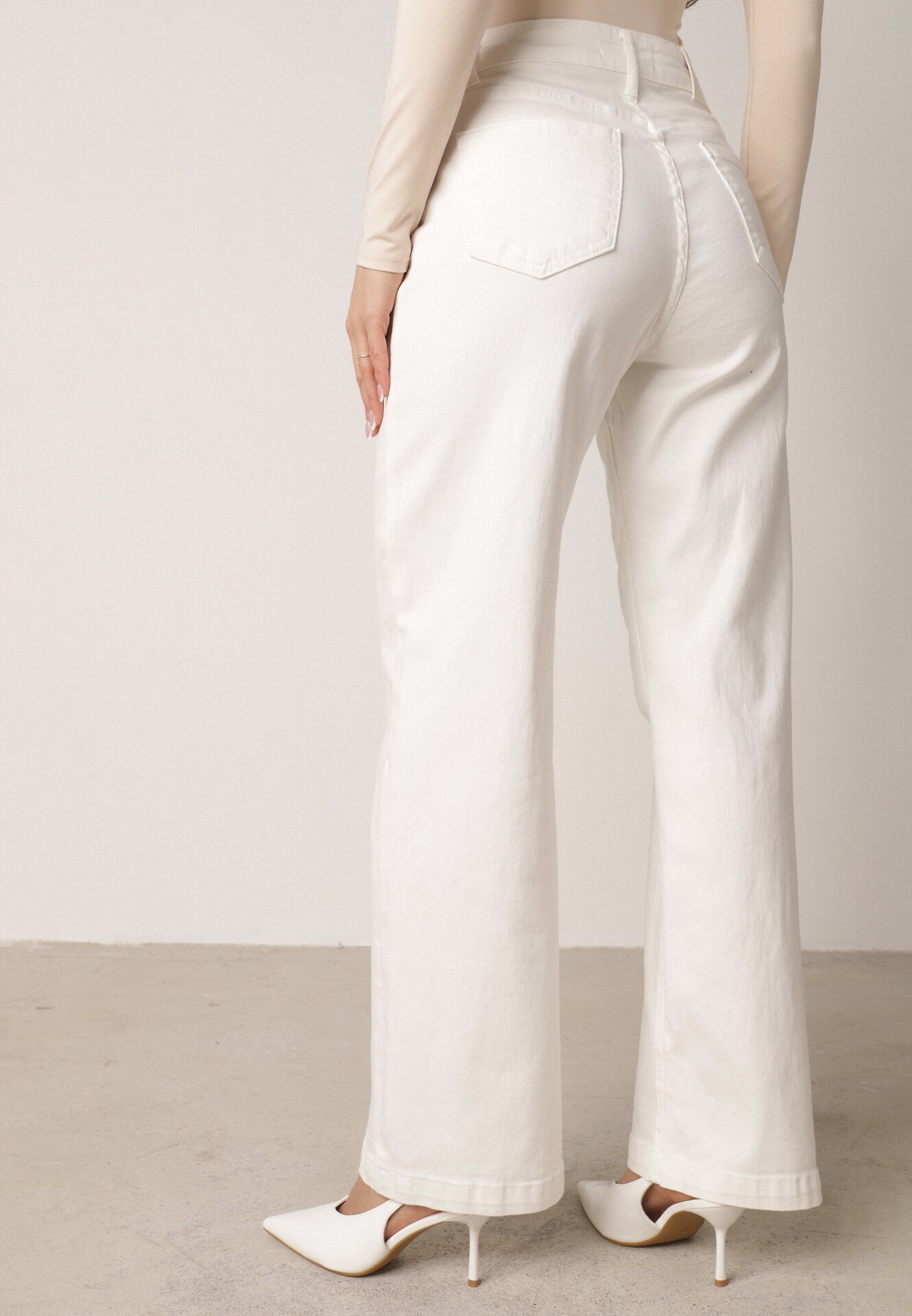 Białe Szerokie Jeansy z Bawełny z Wysokim Stanem Dalinatea