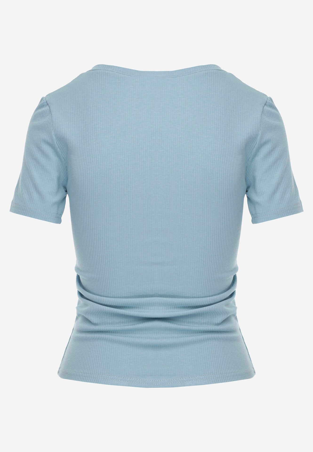 Jasnoniebieski Prążkowany T-shirt Ozdobiony po Bokach Marszczeniem Nedisa