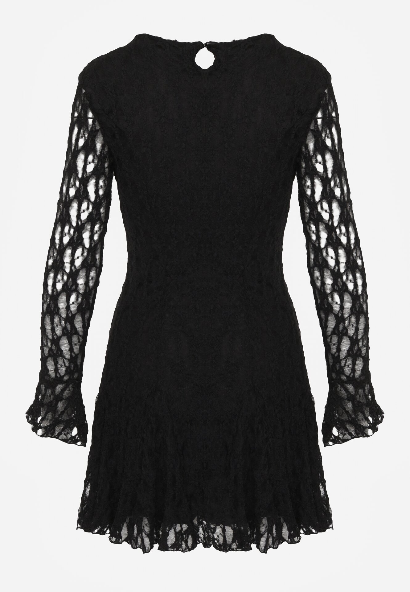 Czarna Sukienka Koronkowa z Rozkloszowanymi Rękawami Cinatea