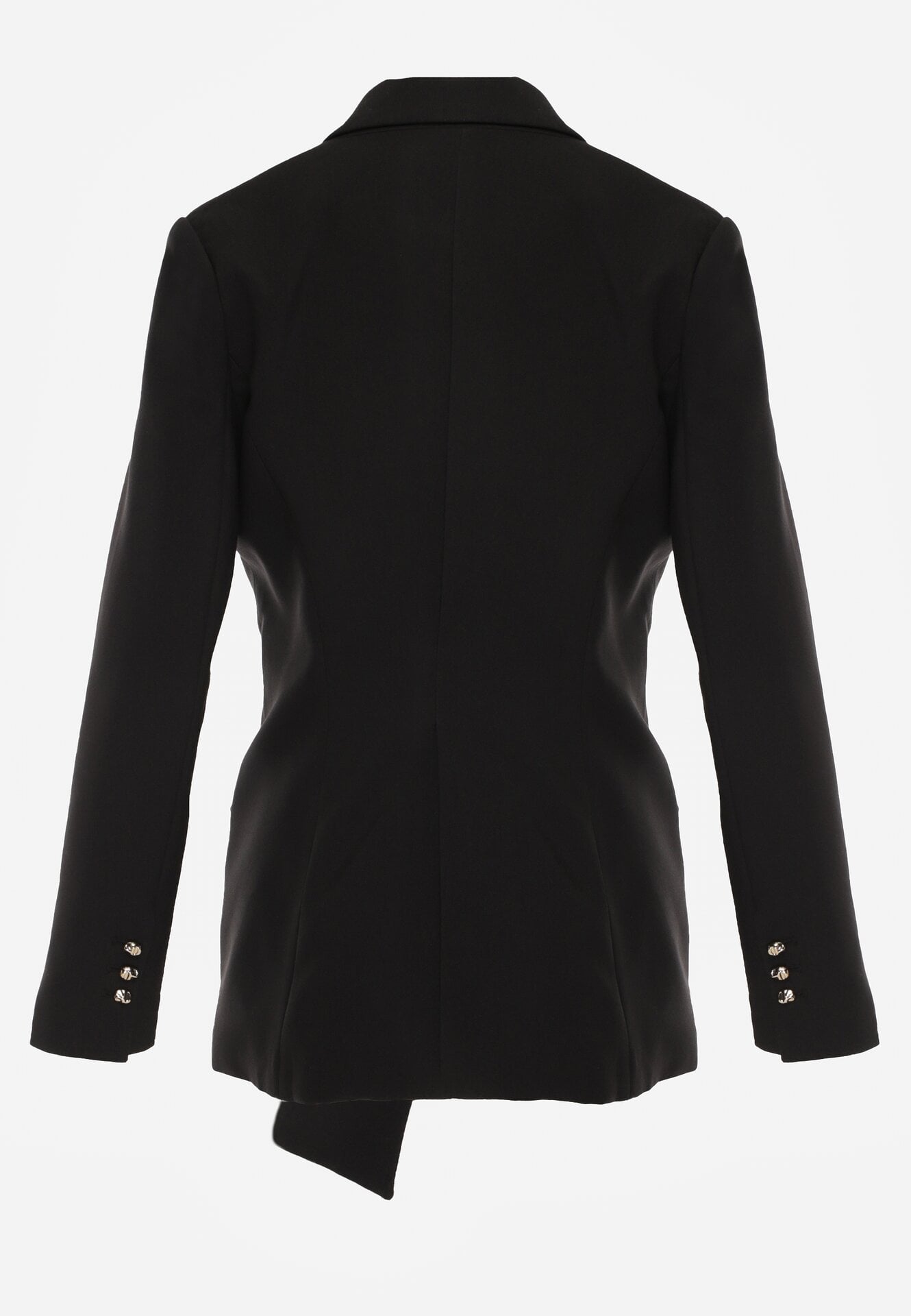 Czarna Taliowana Marynarka z Wiskozą z Marszczeniem i Aplikacją przy Wiązaniu Alyndra