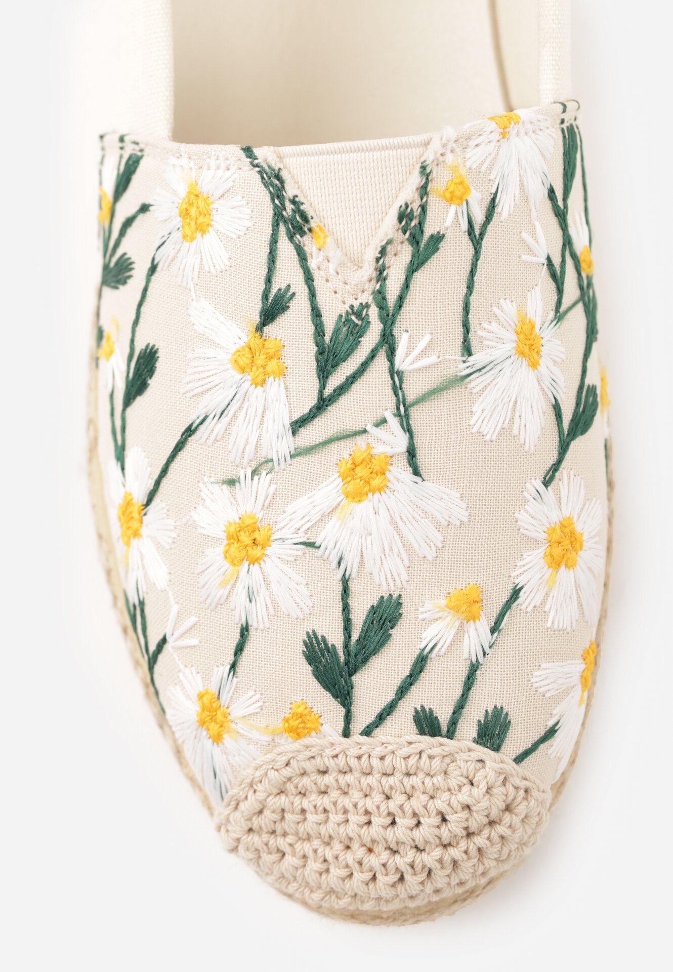 Beżowe Espadryle z Plecionką i Kwiatowym Haftem  Alenara