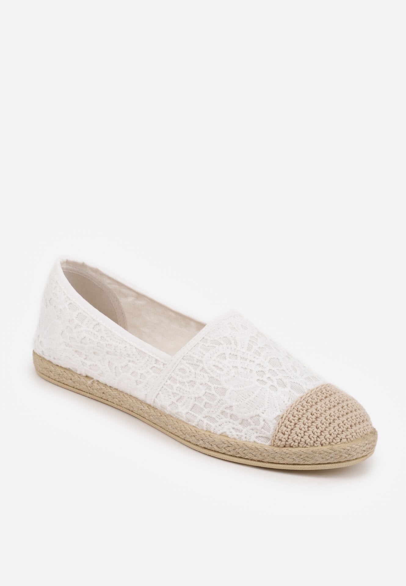 Białe Koronkowe Espadryle z Plecionką na Nosku Zynava