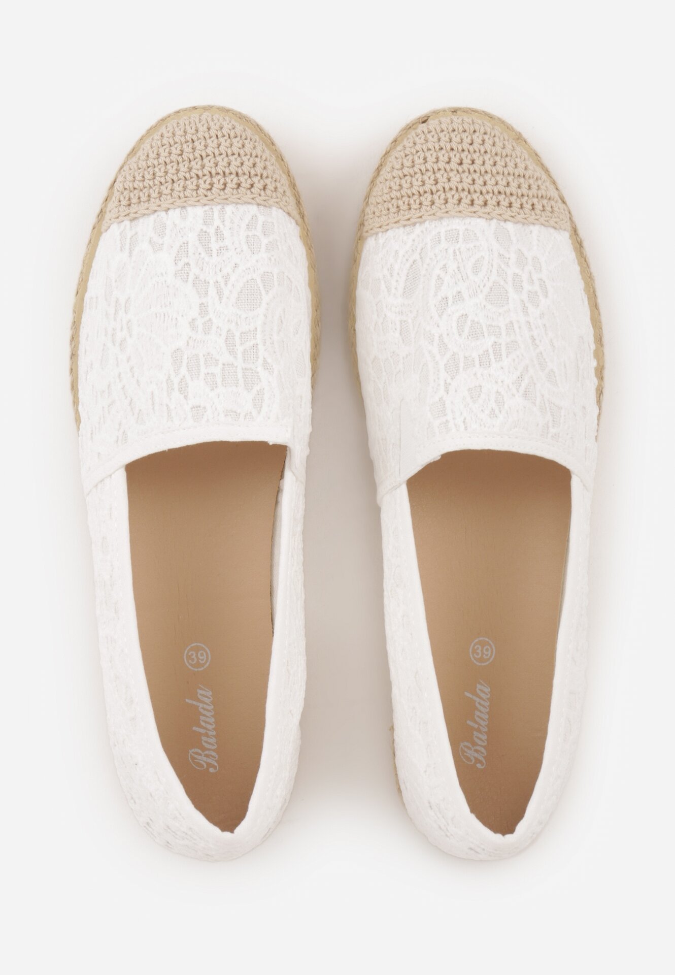 Białe Koronkowe Espadryle z Plecionką na Nosku Zynava