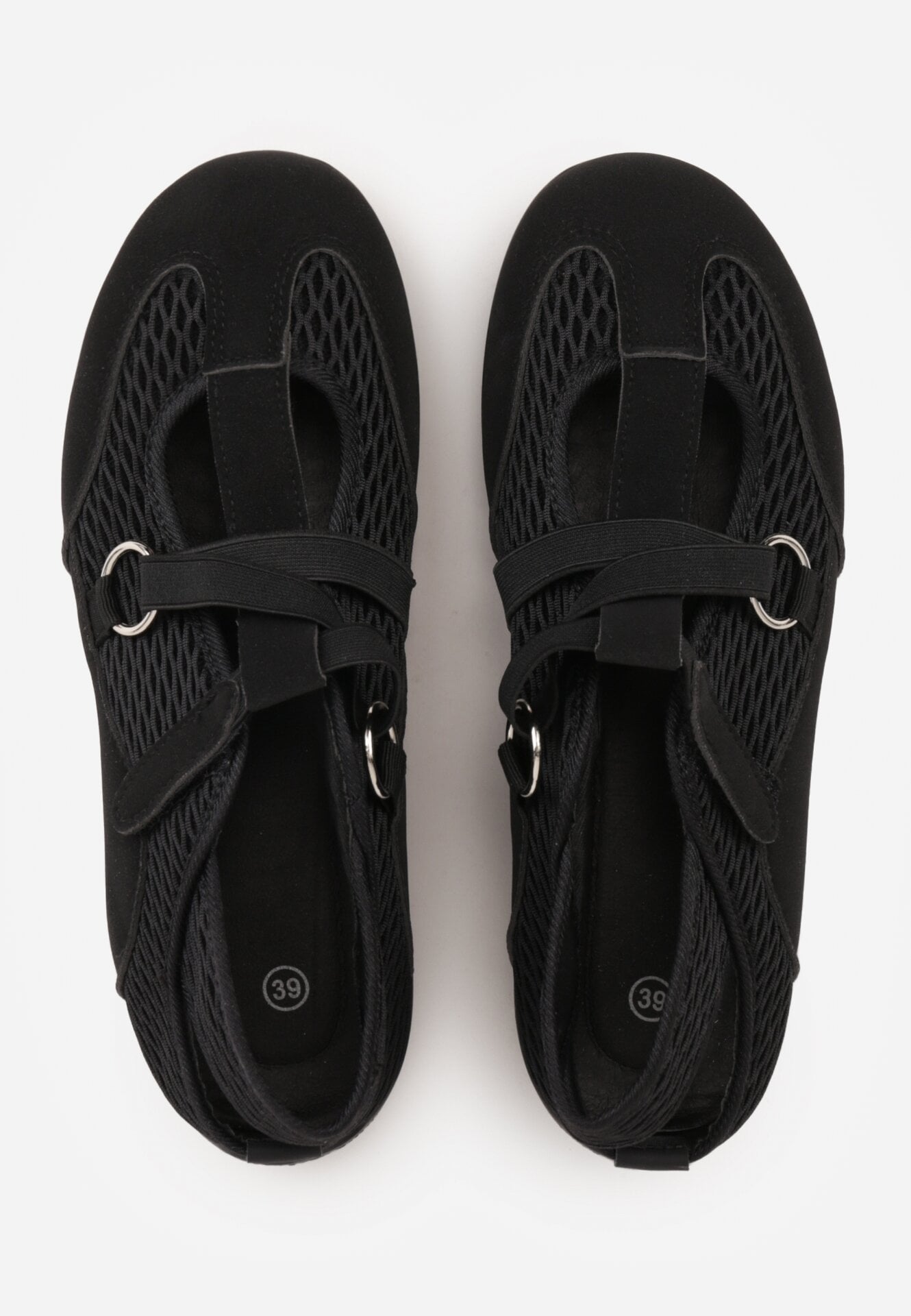 Czarne Siateczkowe Tenisówki w Stylu Balerinek z Paskiem na Rzep Talenate