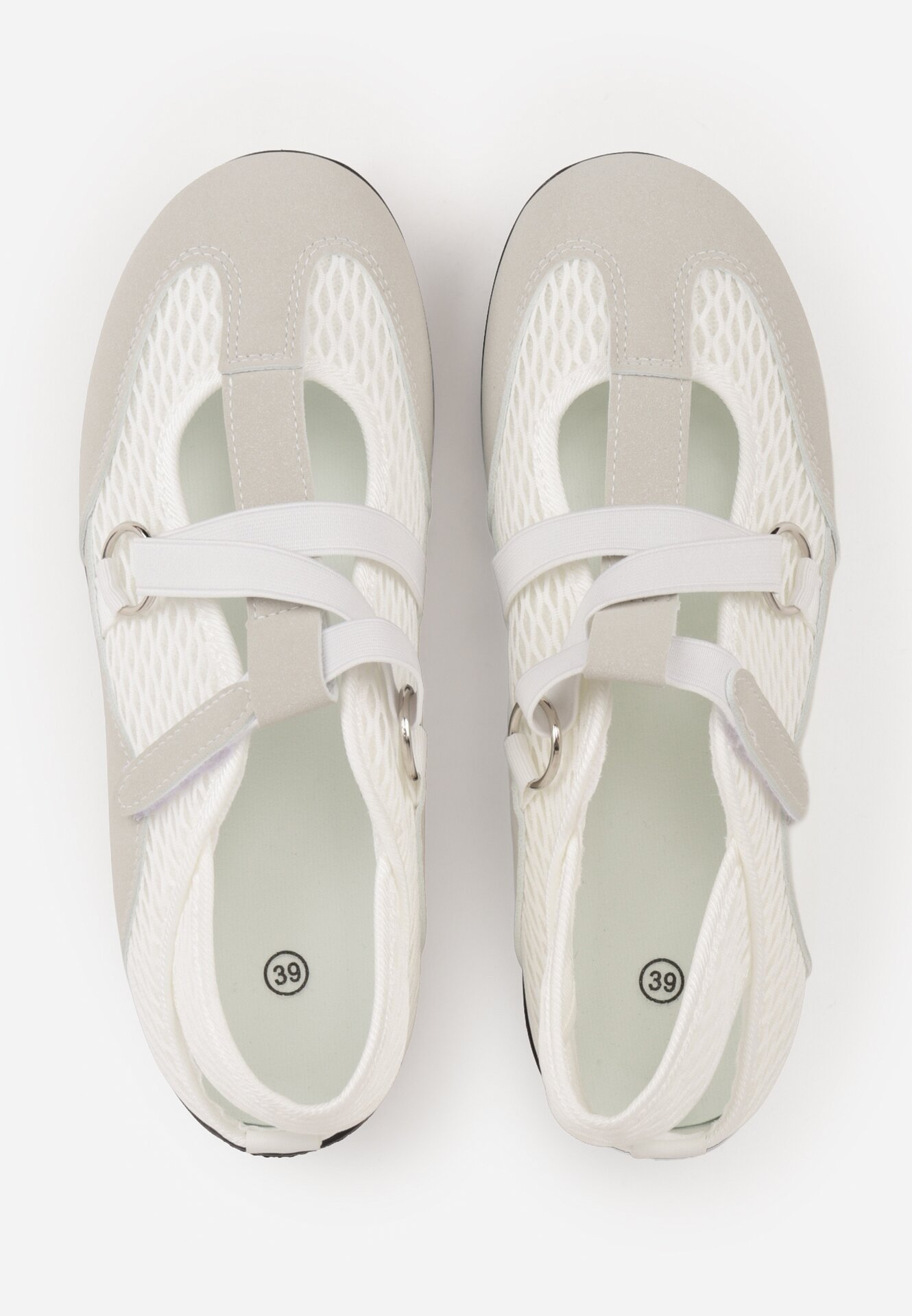 Szare Siateczkowe Tenisówki w Stylu Balerinek z Paskiem na Rzep Talenate