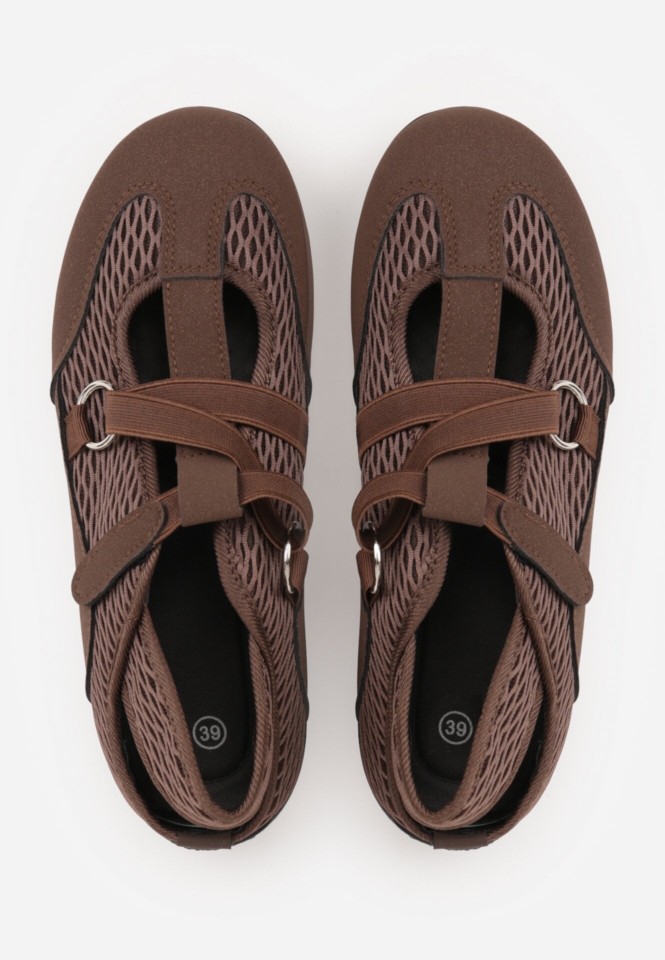 Brązowe Siateczkowe Tenisówki w Stylu Balerinek z Paskiem na Rzep Talenate