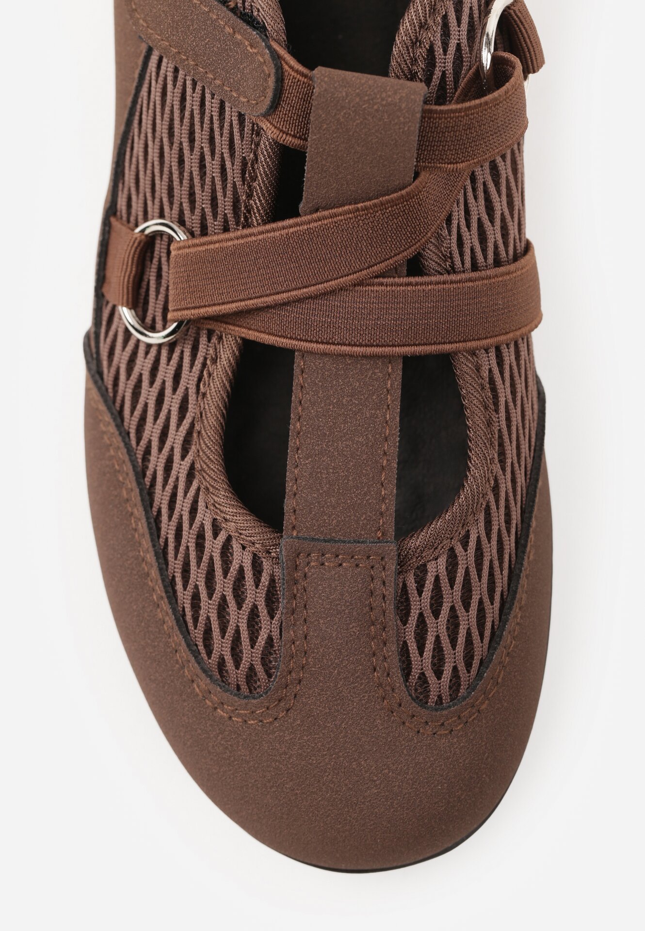 Brązowe Siateczkowe Tenisówki w Stylu Balerinek z Paskiem na Rzep Talenate