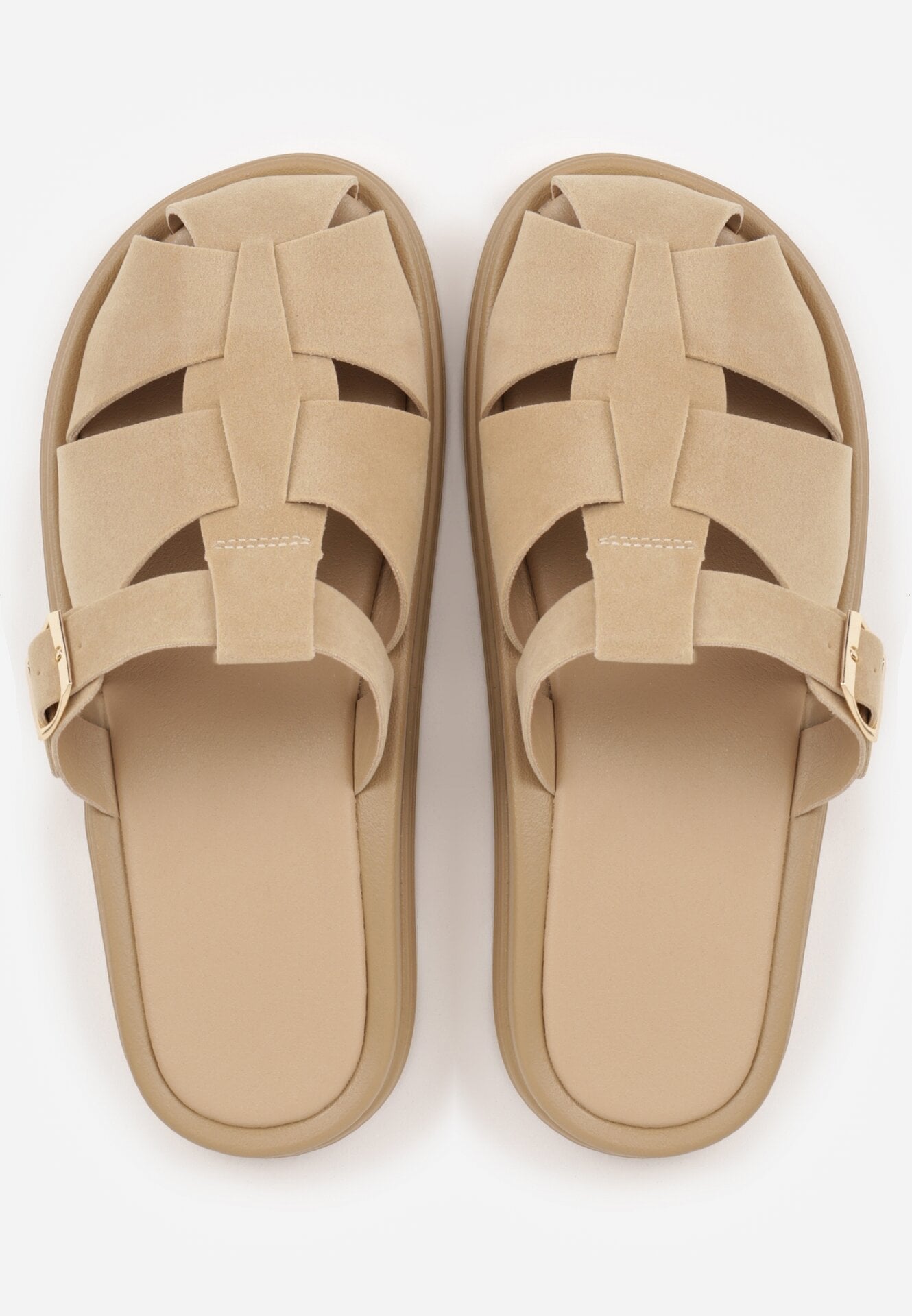 Beżowe Klapki z Paskami i Kwadratową Sprzączką Olyndar