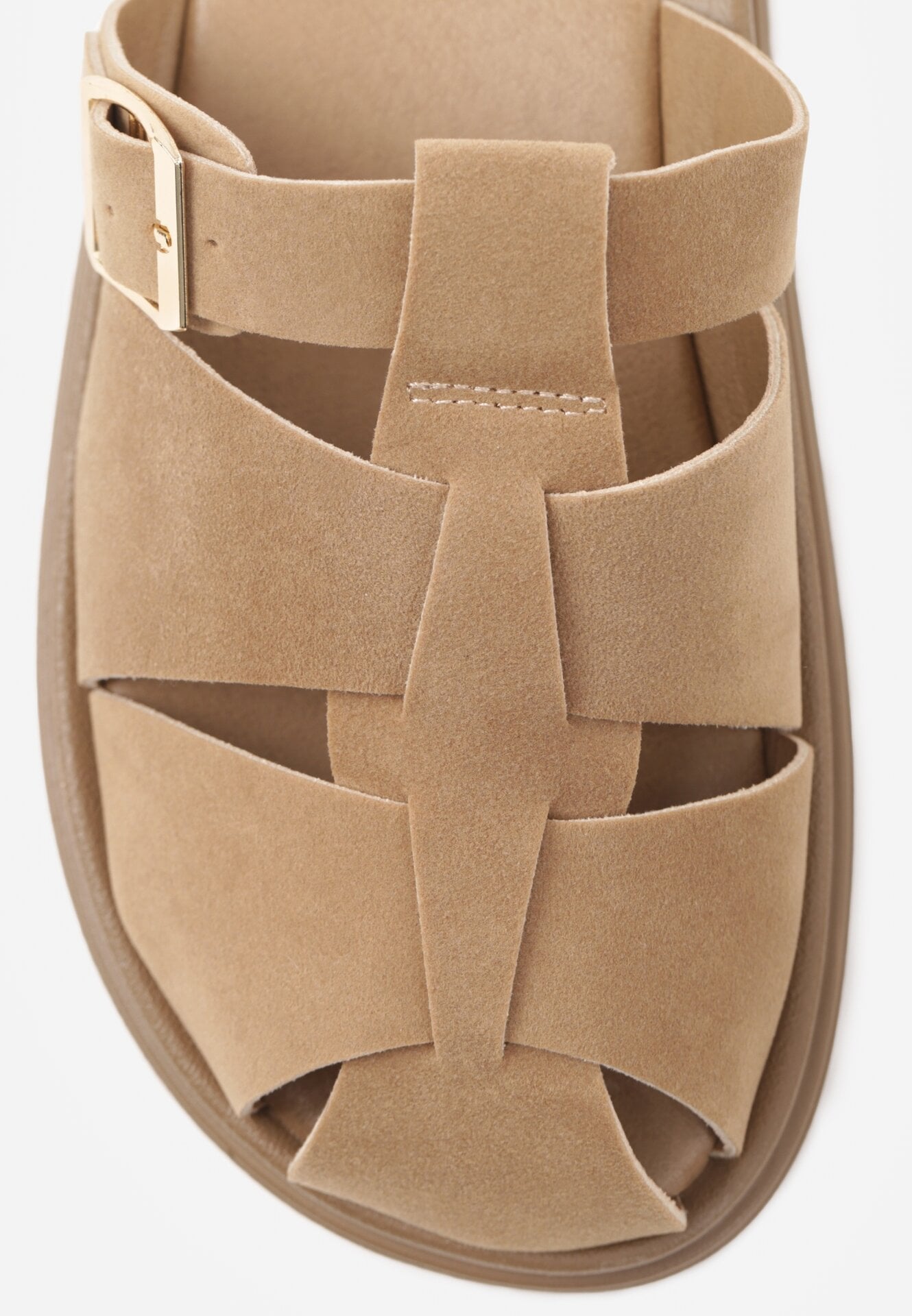 Ciemnobeżowe Klapki z Paskami i Kwadratową Sprzączką Olyndar