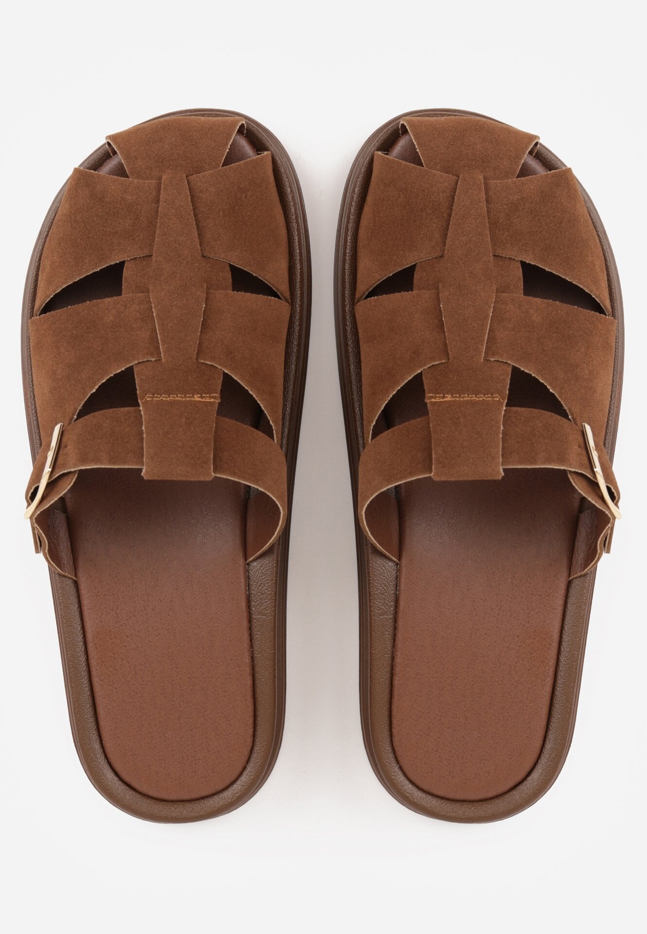 Ciemnobrązowe Klapki z Paskami i Kwadratową Sprzączką Olyndar