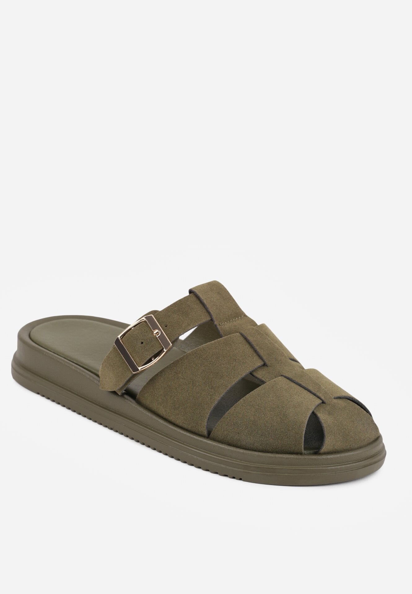 Zielone Klapki z Paskami i Kwadratową Sprzączką Olyndar